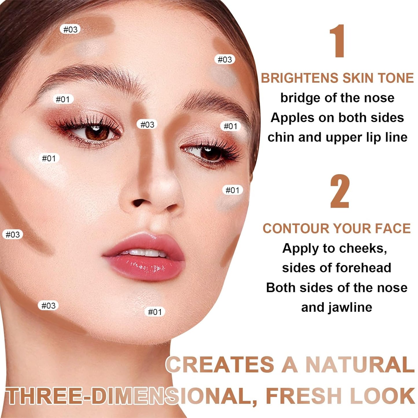 6 Colors Cream Contour Stick Makeup Kit, Shades with Highlighter Stick, Blush Stick and Double-End Bronzer Stick for Sculpt the Cheeks, Waterproof,Dewy & Matte Finish for Beginners (6 COLORS SET C)