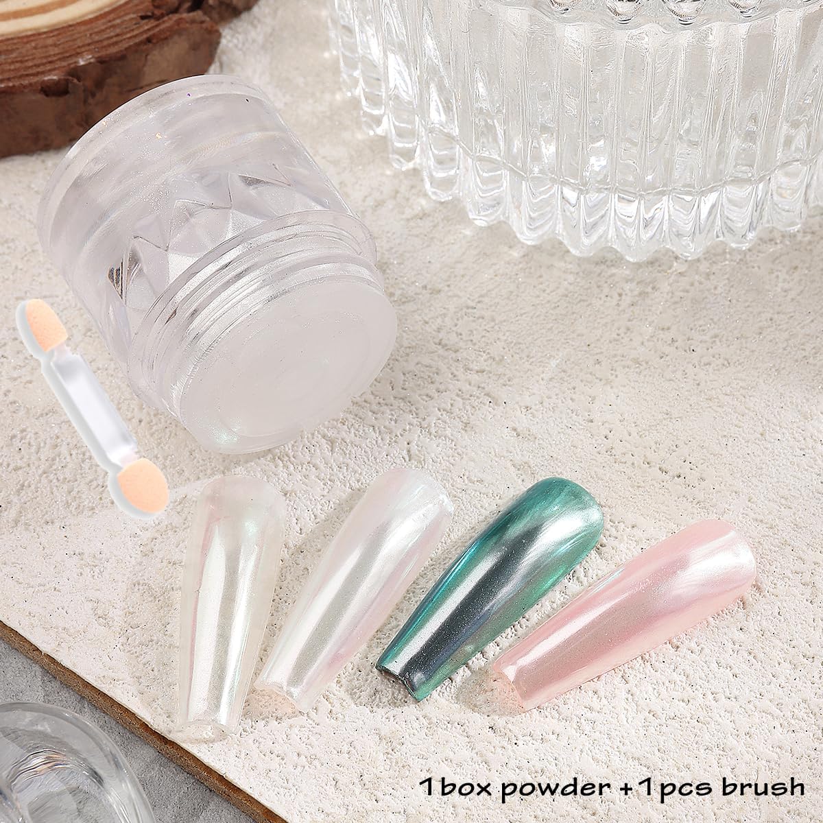 White Chrome Nail Powder, 1Box Pearl Chrome Powder, Opal Rubbing Dust, Glazed Donut Nails Powder, Pearlescent Shell Aurora Pigment, Iridescent Glitter Mirror Pigment Home Manicure Accessories