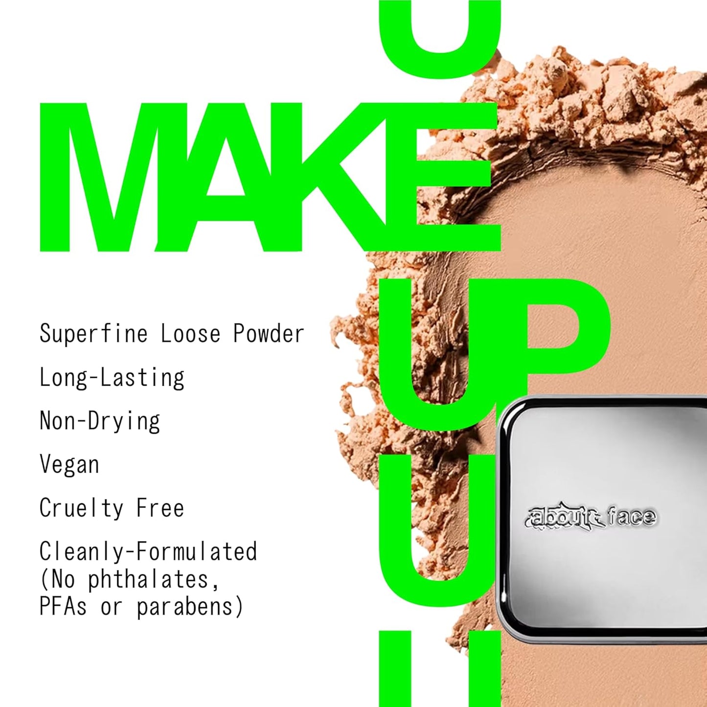 about-face Curtain Call Set & Smooth Loose Powder Draped – Lightweight, Oil-Absorbing Setting Powder with Rice Starch & Corn-Based Talc Alternative – Vegan, Cruelty-Free – 0.35oz (Medium)