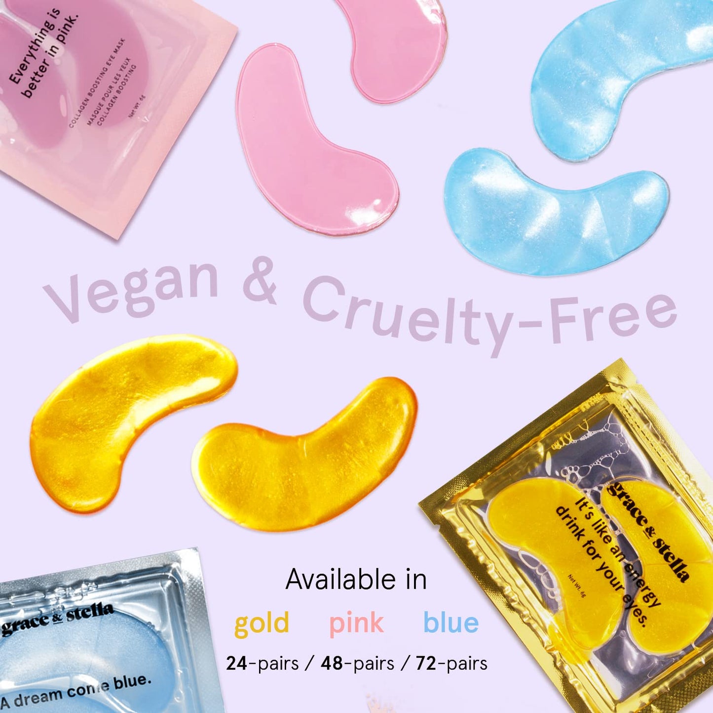 Under Eye Mask - Reduce Dark Circles, Puffy Eyes, Undereye Bags, Wrinkles - Gel Under Eye Patches, Vegan Cruelty-Free Self Care by grace and stella (72 Pairs, GoldPinkBlue)24 Pair (Pack of 3)