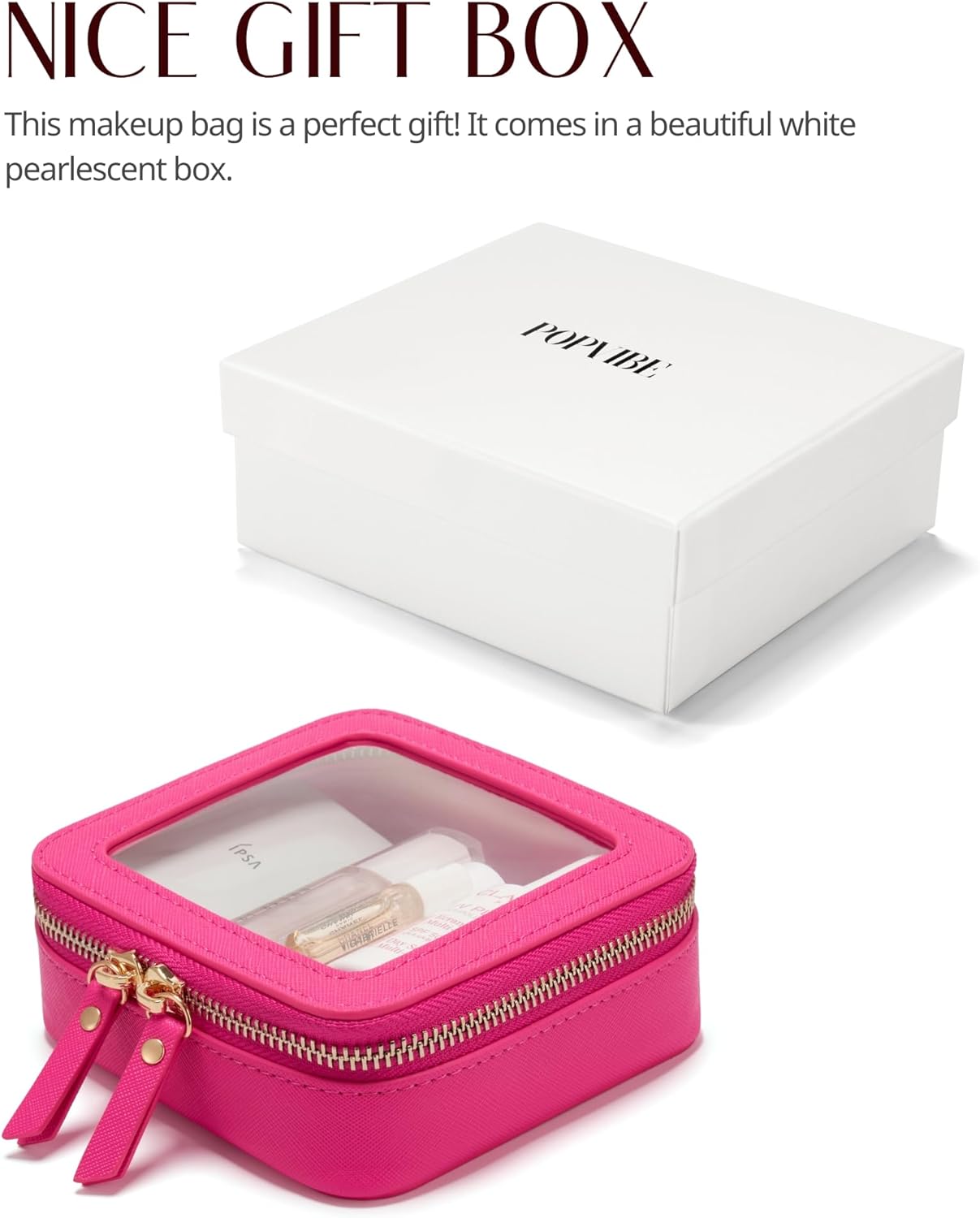 Popvibe Clear Makeup Bag Travel Cosmetic Case Transparent Toiletry Bag with Zipper, Portable Make Up Organizer Traveling Compact Car Bag for Essentials