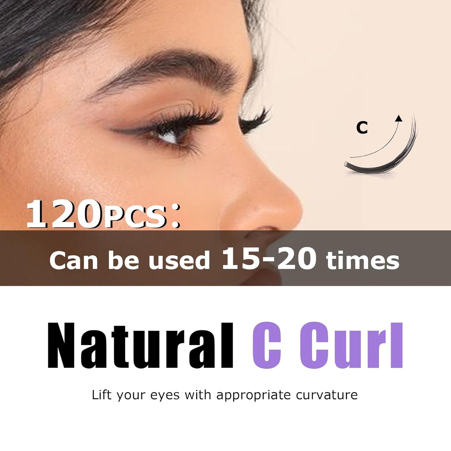 GAQQI Lash Clusters, Eyelash Clusters 120PCS C Curl Individual Lashes, Wispy Cluster Eyelash Extension 10mm Only, Natural Looking Cluster Lashes （GQ03, C Curl, 10mm)