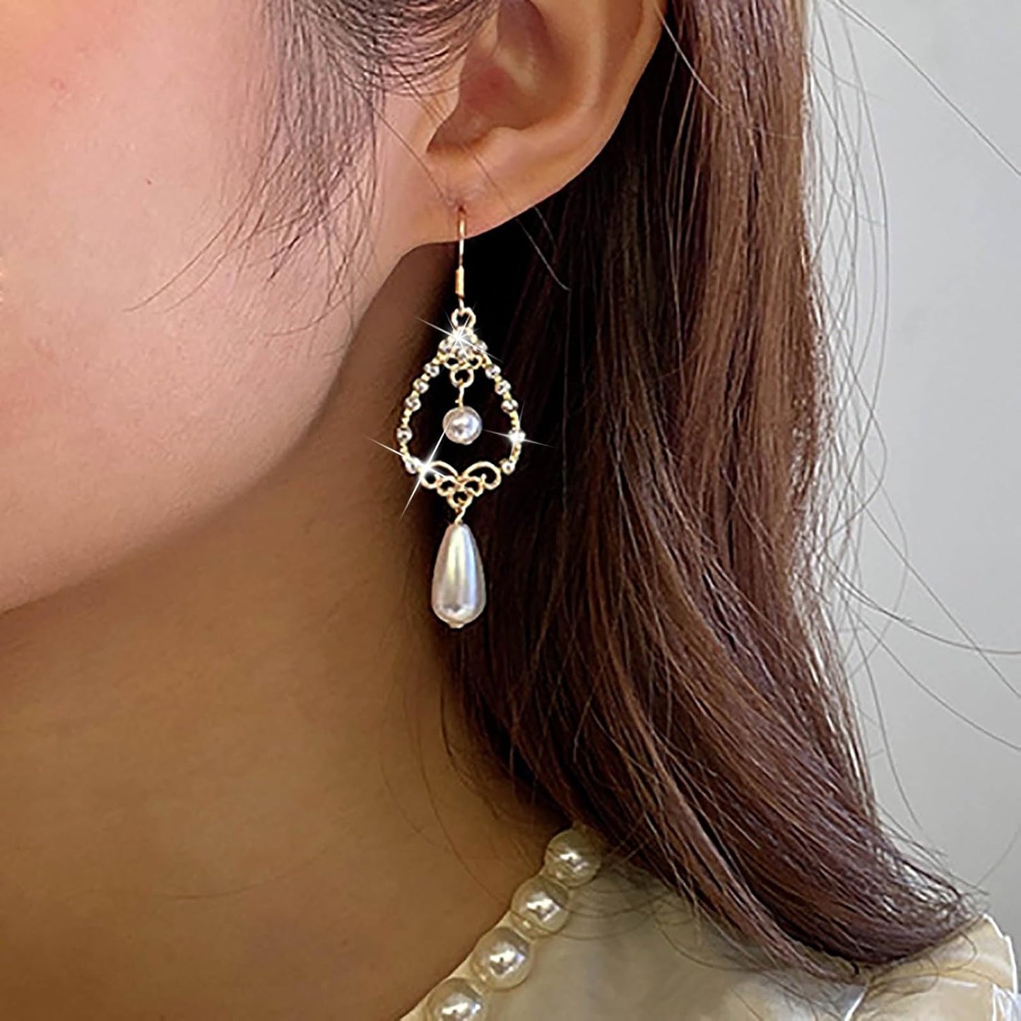 Vintage Crystal Pearl Drop Earrings Teardrop Pearl Earrings Gold Long Tassel Pearl Earrings Cz Pearl Teardrop Bridal Earrings Jewelry for Women