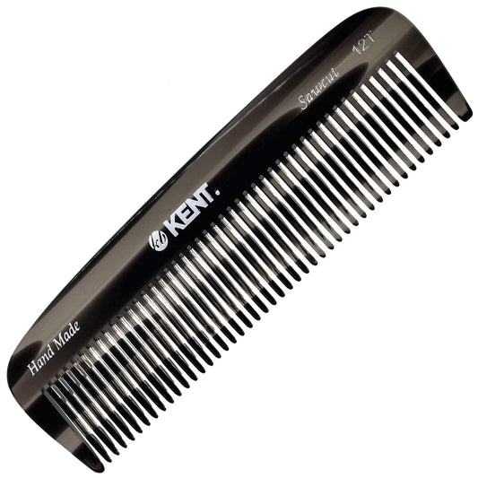Kent 12T Black Graphite Pocket Comb - Handmade Wide Tooth Hair Comb for Men, Women, and Kids - Travel, Beard, and Mustache Comb - Saw Cut and Hand Polished Made in England