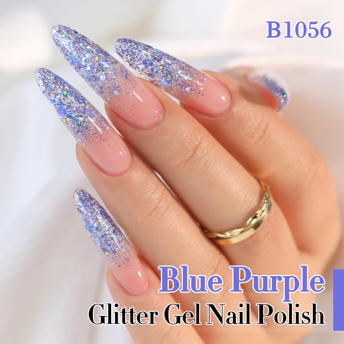 Double Rhythm 0.5Oz Glitter Gel Polish Shimmer Reflective Color for Nail Art Salon DIY Soak Off 15ml Nail Lamp Gel Polish at Home (Blue Purple-B1056)