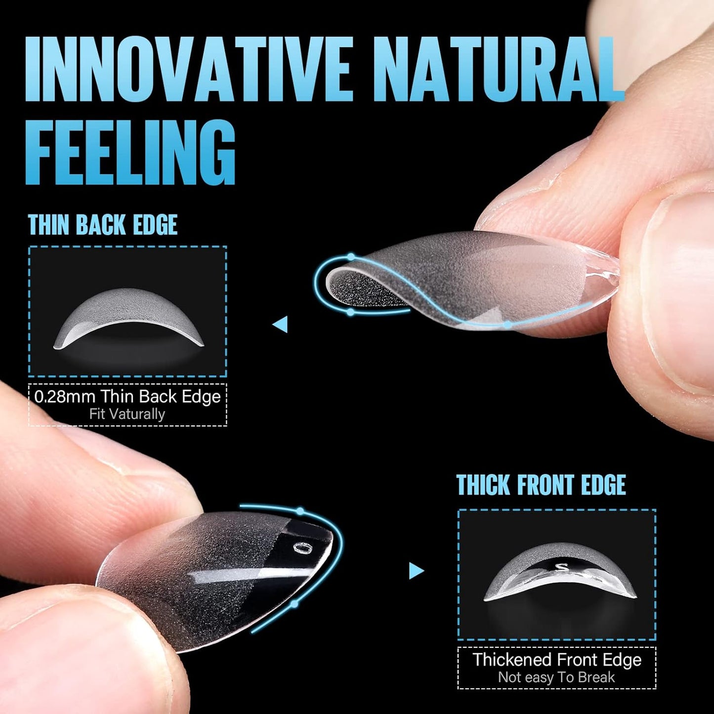 TOMICCA Short Almond Nail Tips,192Pcs Nail Tips Fake Nails Acrylic Nail Kit, 12Sizes Gel Clear Nails for Nail Extension Home DIY Nail Salon