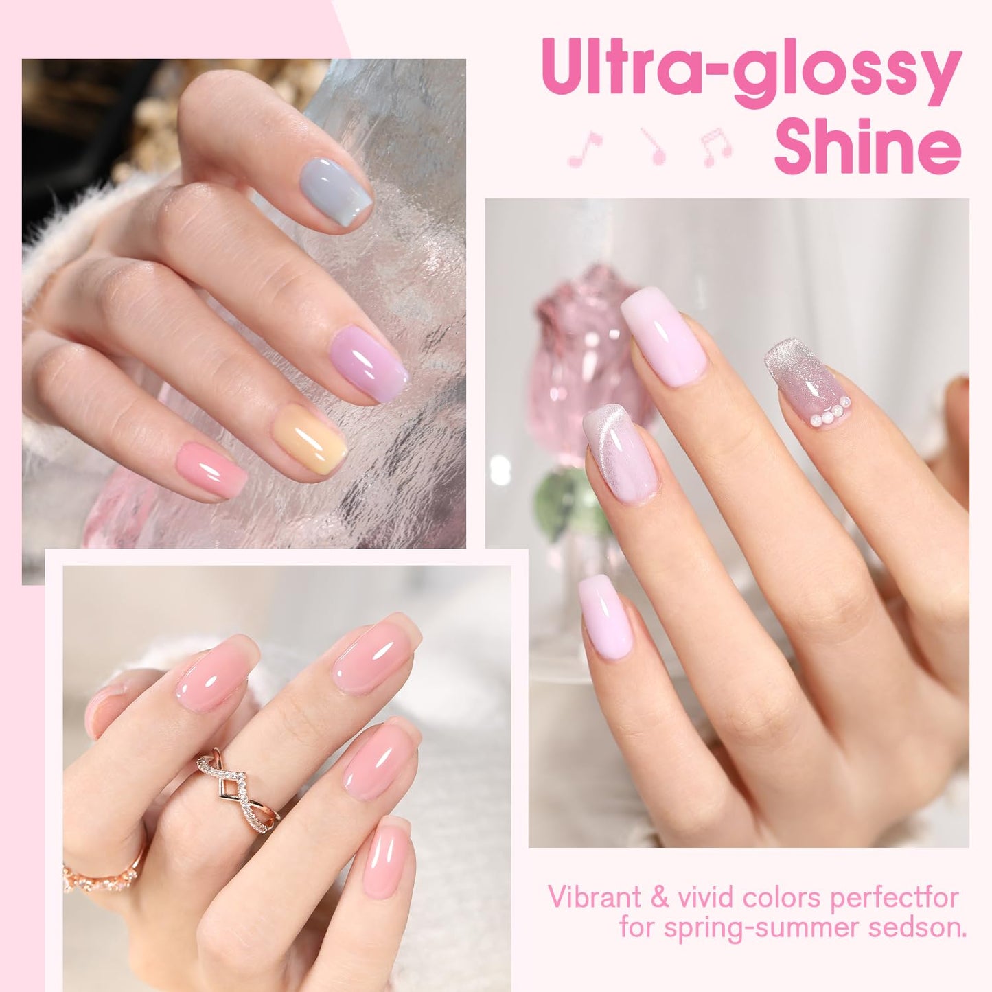 Jelly Pastel Gel Nail Polish Set 10Pcs Candy Colors Collection,Translucent Spring Summer nail gel polish Manicure at Home DIY Easter Mother's Day Gifts