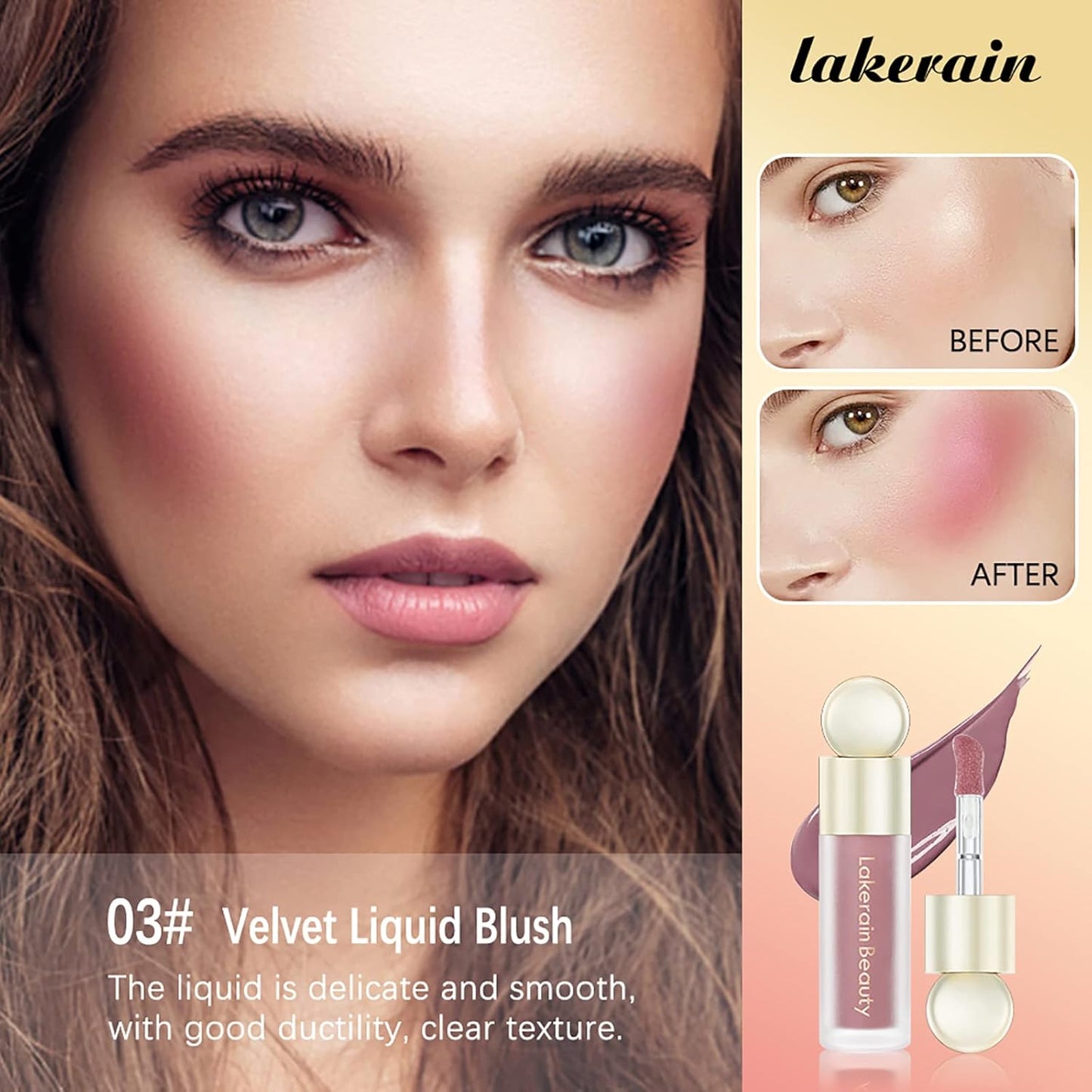 Liquid Blush, Soft Cream Liquid Blush for Cheeks, Light Weight,Long Lasting, Smudge Proof, Natural-Looking, Dewy Finish, For Natural-looking Flush & Everyday Wear(03#)