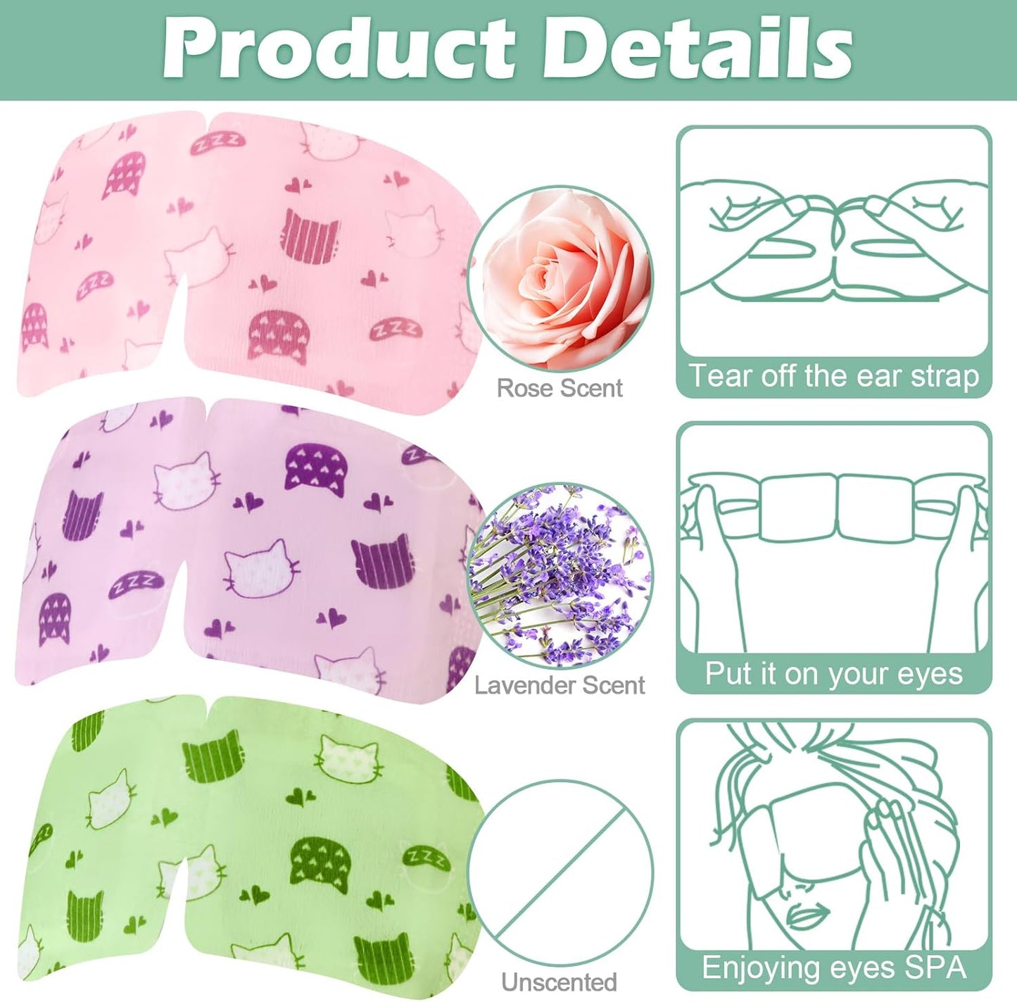 96 Pack Steam Eye Mask Disposable Heated Eye Mask for Dry Eyes Self Heating Eye Mask Warm Eye Compress Lavender Unscented Rose for Eye Fatigue Relief Women Men Travel Sleep Spa Gift