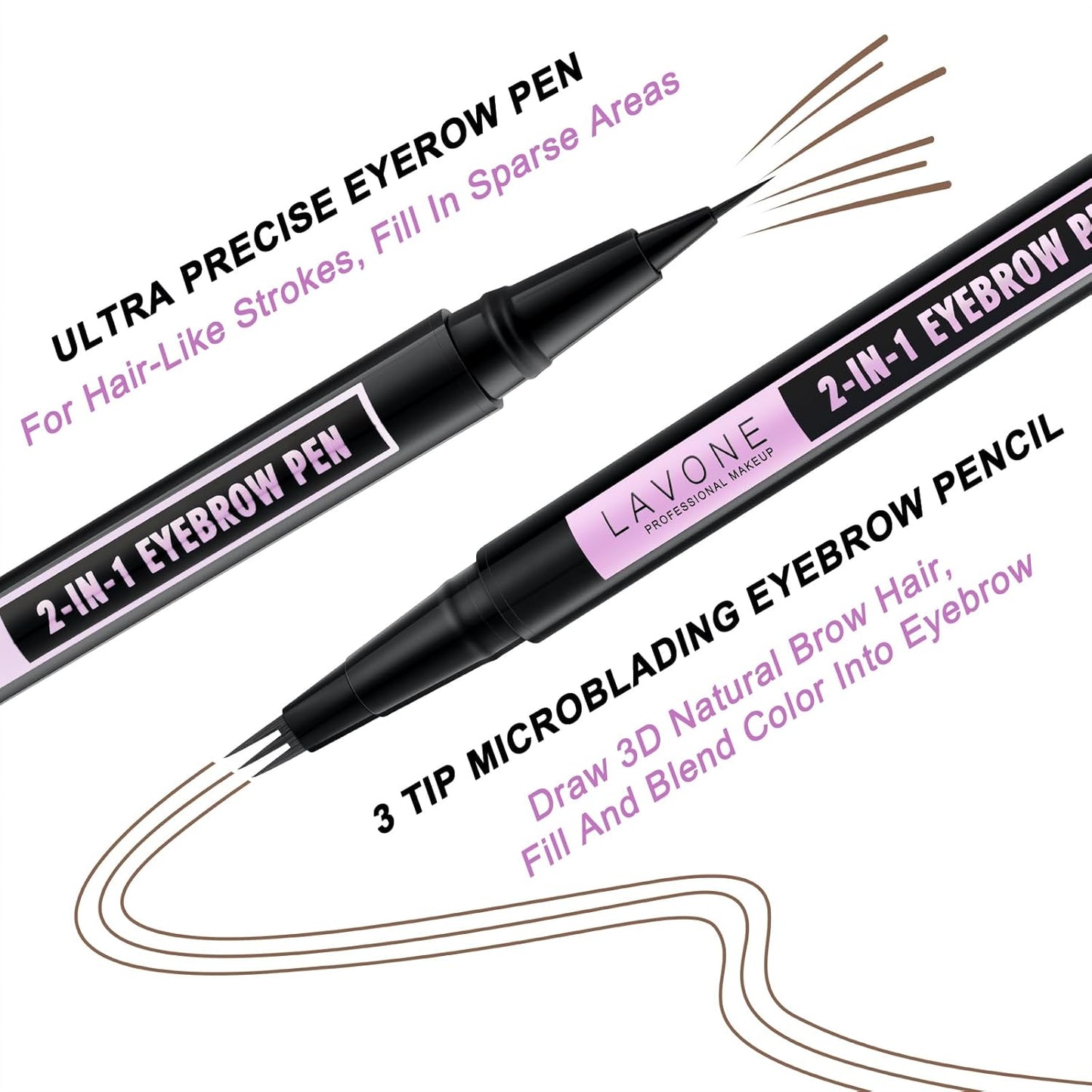 LAVONE Eyebrow Pencil, 2-In-1 Waterproof Eyebrow Pen, with 3 Tip Microblading Eyebrow Pen and Ultra-Precise Brow Pencil, Dual-ended Eyebrow Brush, for Eyebrow Makeup - Soft Brown