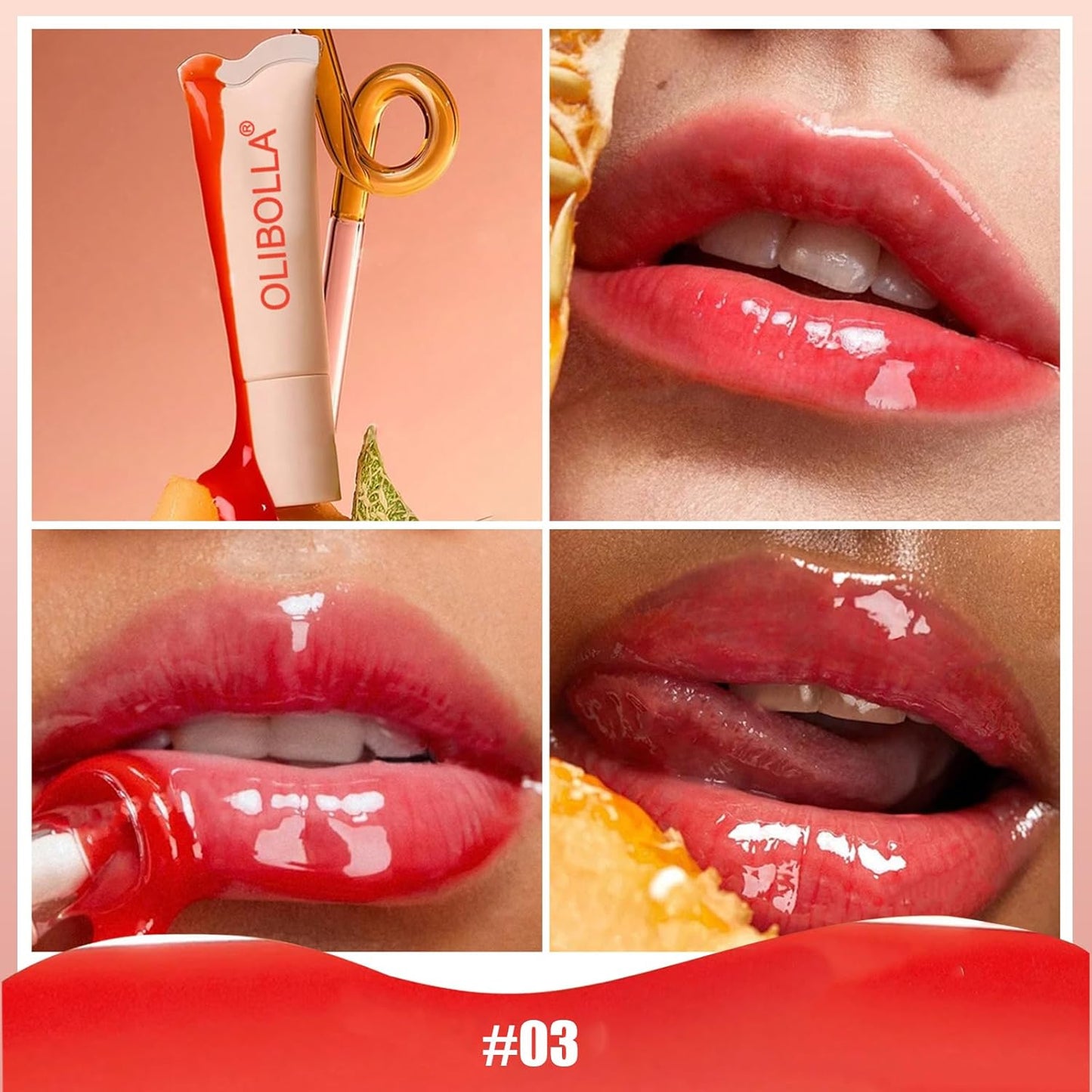 Tinted Lip Balm, Buildable Lip Color, Hydrate, Glossy, Lightweight, Sheer tint, 3-in-1 Moisture, Repair and Color, 0.33Oz(03 melon)