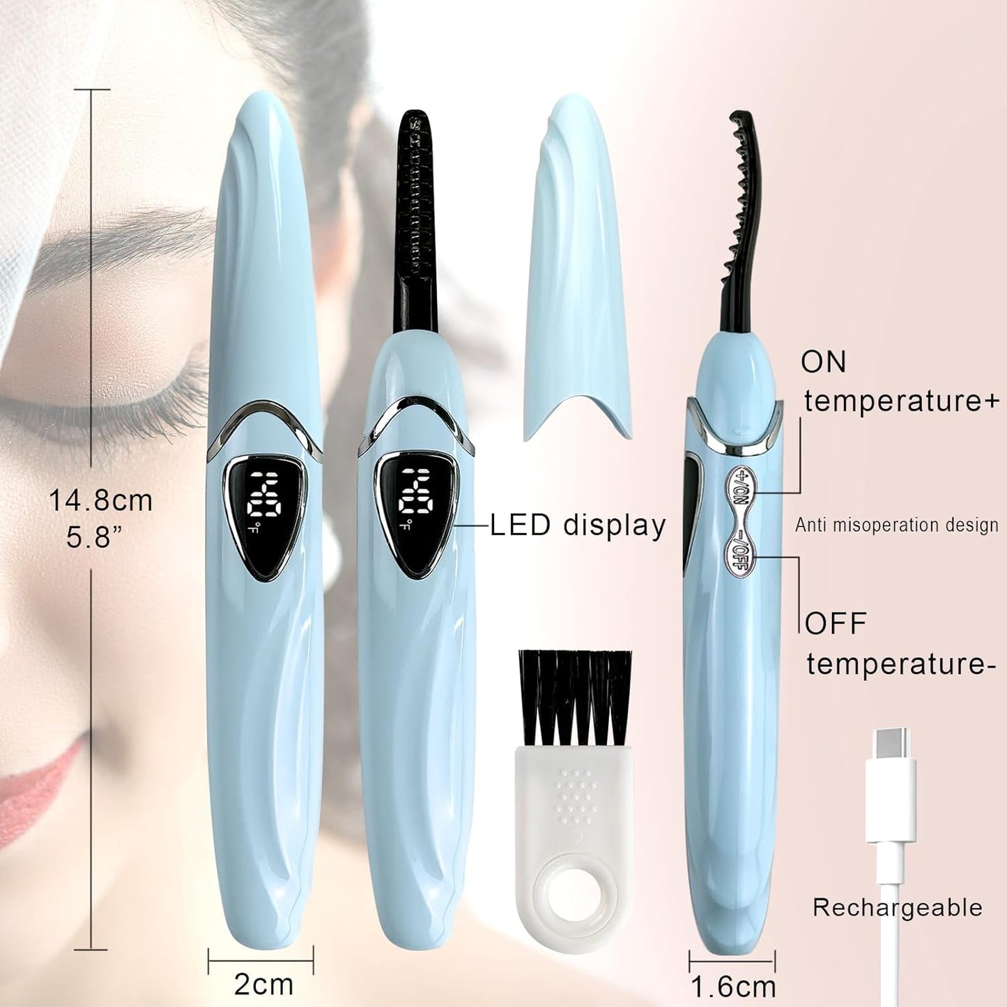 S600 Heated Eyelash Curler - Lash Curler Heated with Accurate Temperature Control, Intelligent Auto Power Off for Natural Makeup & Long-Lasting Curls | Heated Lash Curler (Blue+Silver)