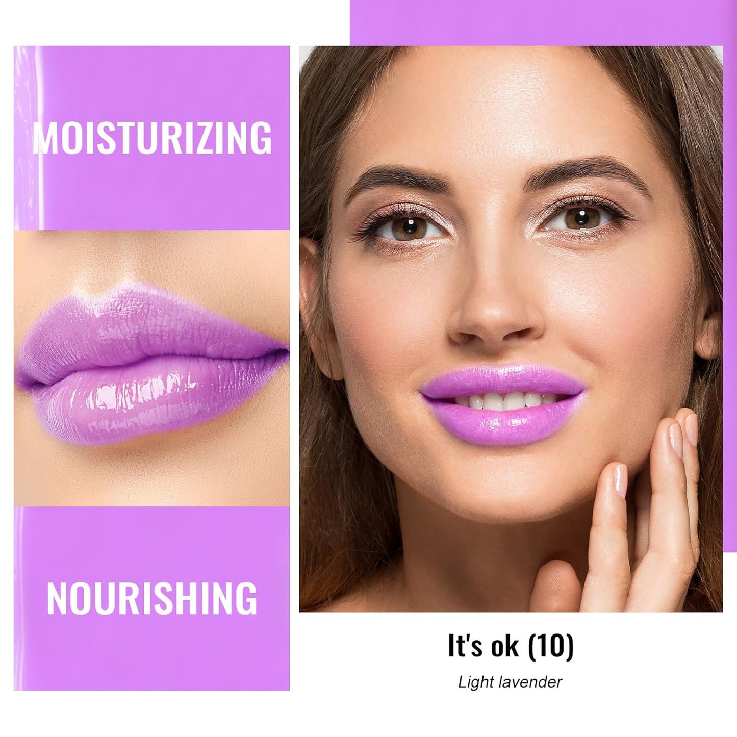Oulac Pinky Purple Lipstick - Moisturizing Lip Stick Glossy Tinted Lip Balm, Sheer Shine Juicy Finish, Lightweight and Hydrating Formula for Dry Lip Care, Vegan 2.2g/0.07oz (10)