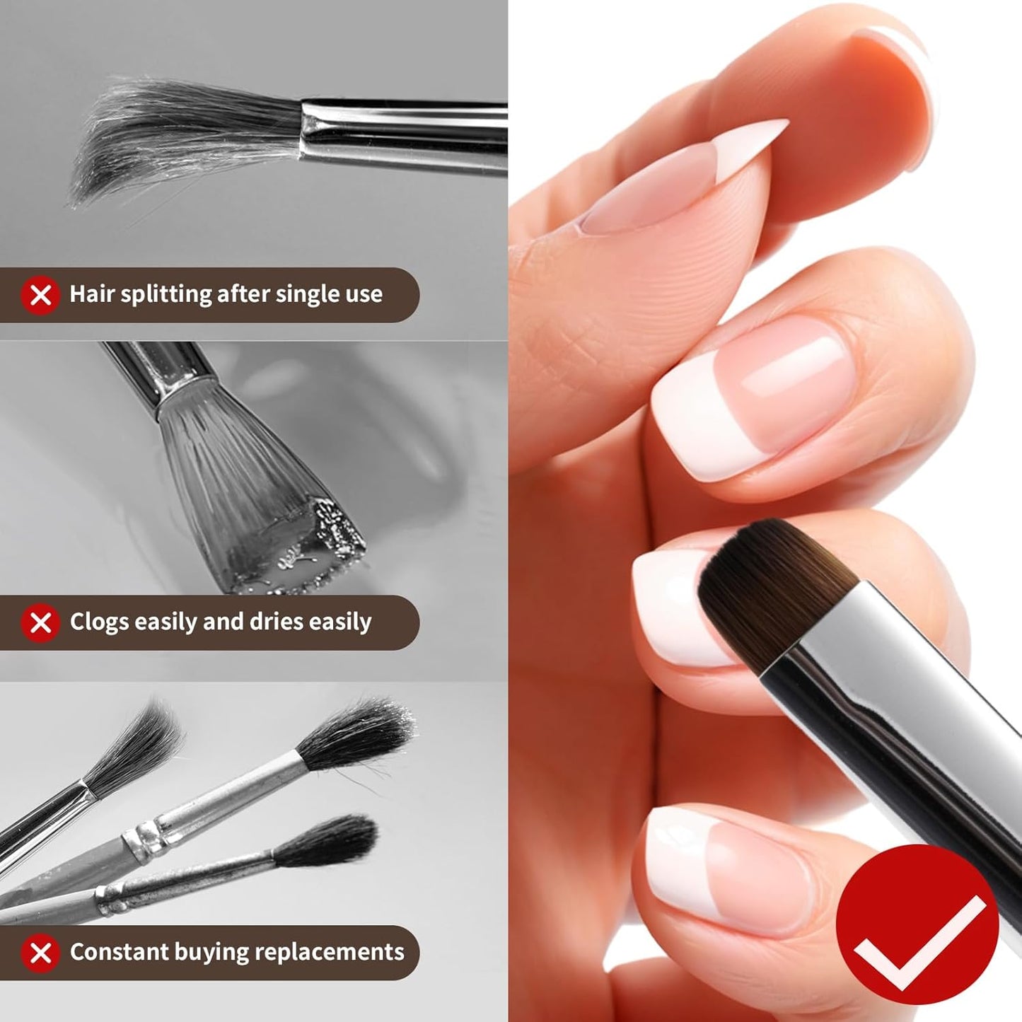 Acrylic Nail Brush for French Tips & Gel Polish Clean Up | Professional Dual-Use Brush with Wooden Handle for Acrylic/Polygel/Builder Gel | Nail Art Design Tool for Cleaning & Detailing (F18)