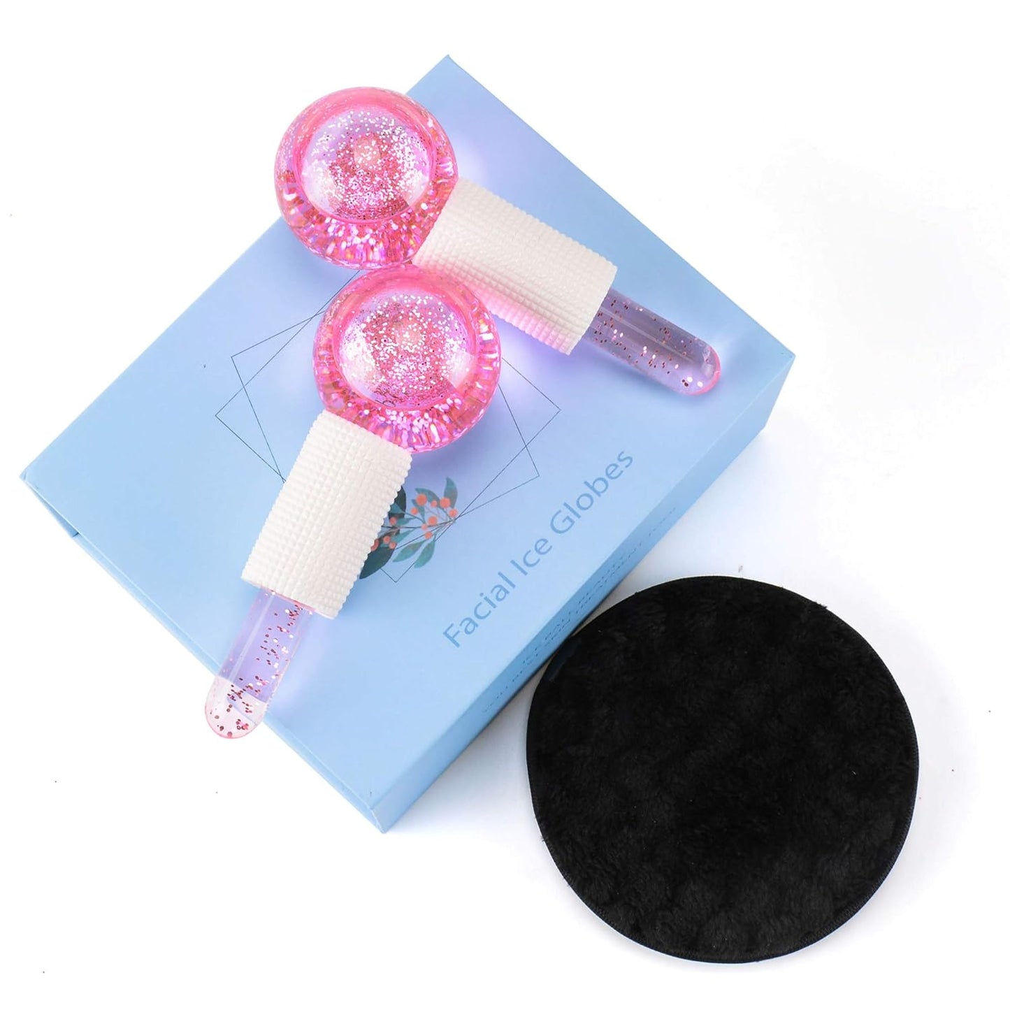 Facial Ice beauty ball- 2PC Globes Pink Facial Roller for Cold or Hot Skin Massagers Globe Durable Quartz Glass for Face and Eye Rollers Reduce Puffiness