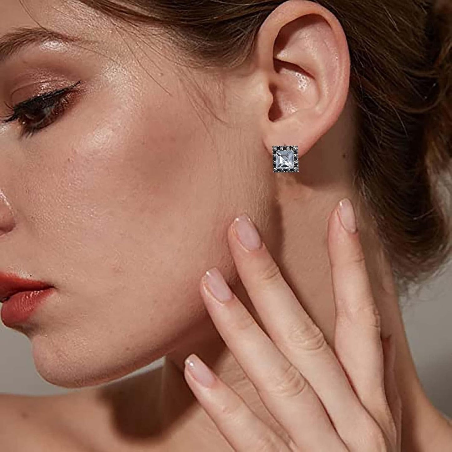 Boho Tiny Crystal Square Earrings Silver Cz Square Earrings Cz Rhinestone Square Stud Earrings Silver Geometric Earrings Jewelry for Women and Girls