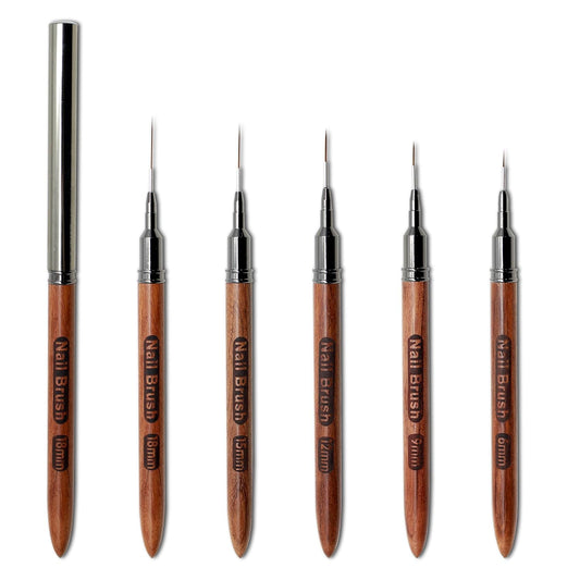 Nail Art Brushes, 5Pcs Wooden Nail Art Liner Brushes,Natural color,Painting Art Design Brush Set Nail Dotting Drawing Tool For Long Lines, Thin Details, Fine Drawing Sizes 6/9/12/15/18mm