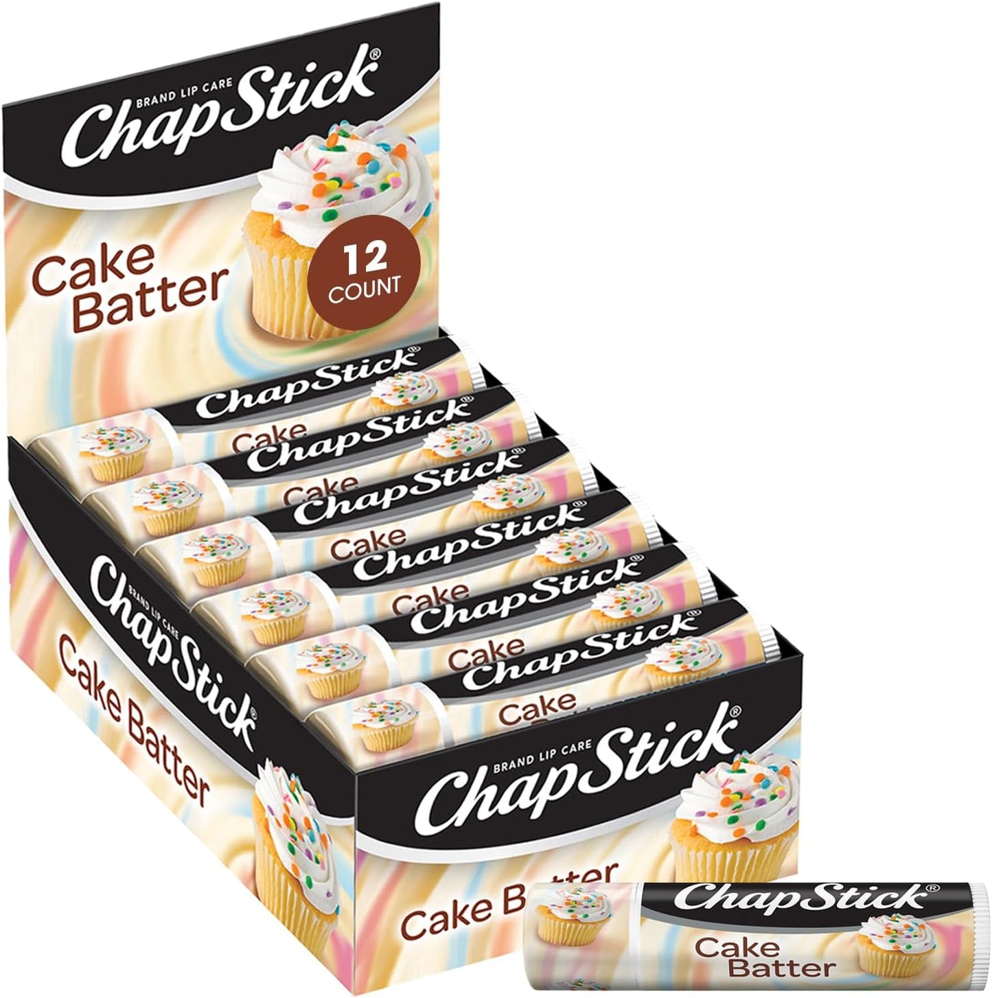 ChapStick Bulk Lip Balm, Cake Batter, 12-Pack – Delicious & Sweet Lip Moisturizer for Dry Lips, Birthday Gifts, Stocking Stuffers, 0.15