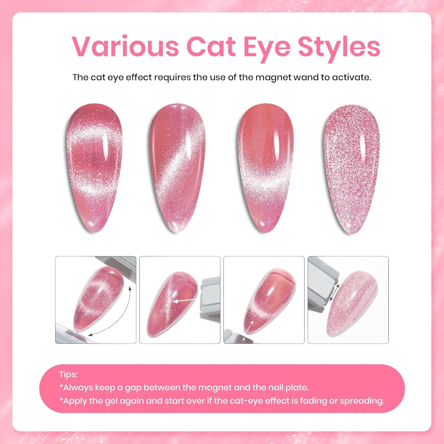 Beetles Pink Cat Eye Gel Nail Polish Set - 6 Colors Nude Pink Silver Cat Eye Glitter Gel Polish Kit with Magnet Soak Off UV Fall Winter Velvet Gel French Nail Art Design Manicure Gift for Women