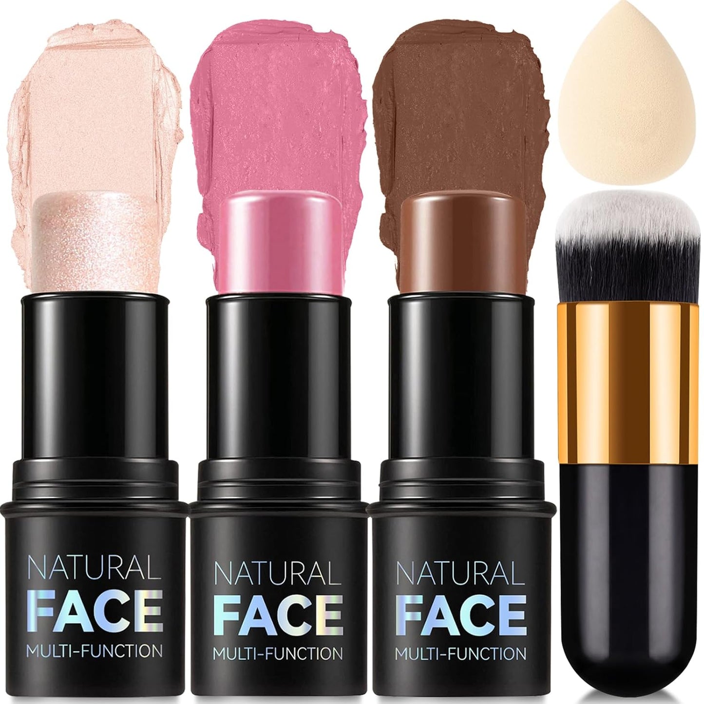 3 Colors Cream Contour Stick, Shades with Highlighter Stick,Blush Stick and Bronzer Contour Stick for Sculpt the Cheeks,Long Lasting,Waterproof,Matte & Dewy Finish for Women (LIGHT MEDIUM(2+5+6))