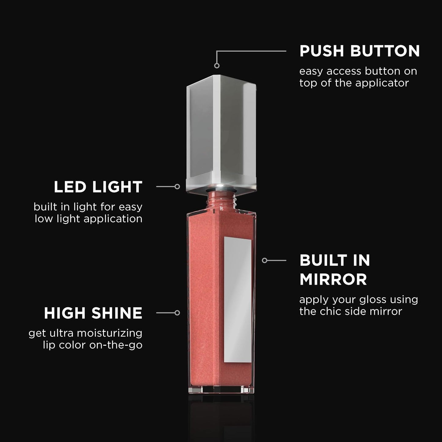 Pure Cosmetics Pure Illumination Lip Gloss - LED-lit Applicator w/Side Mirror - Non-Sticky, Moisturizing & Hydrating Lip Glosses - Soothes & Heals Dried Chapped Lips (Pouty Pink)