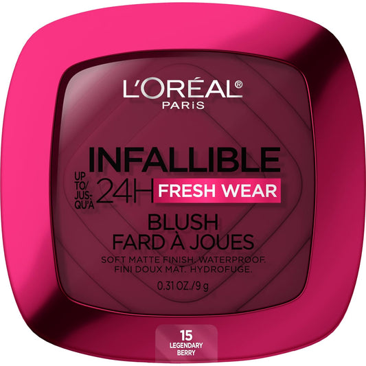 L'Oreal Paris Infallible Up to 24H Fresh Wear Soft Matte Blush, Blendable, Long-Lasting and Waterproof Cheek Make Up, Legendary Berry 15, 0.31 Oz