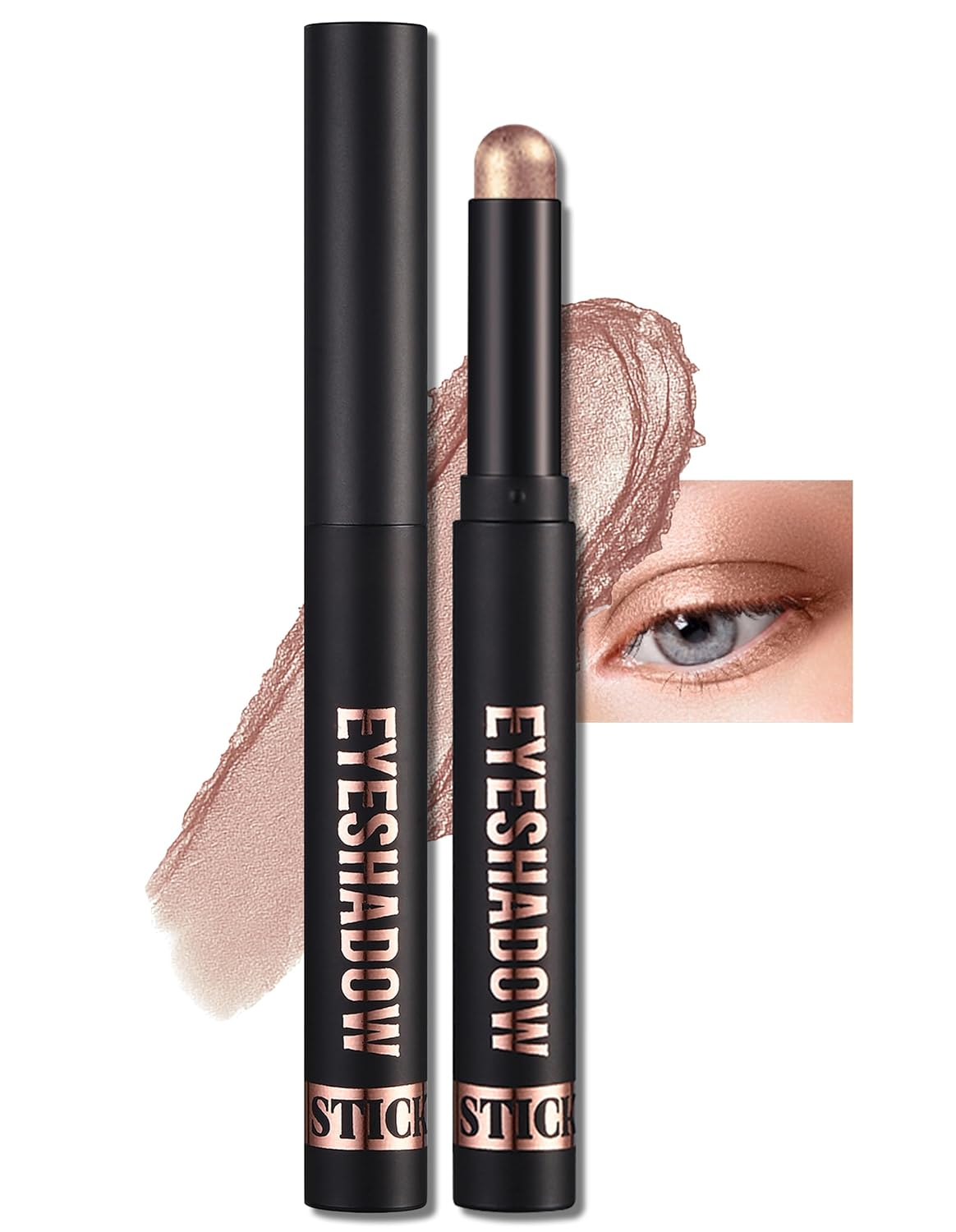 Erinde Shimmer Cream Eyeshadow Stick, Long Lasting Metallic Eye Shadow Sticks, Waterproof Creamy Glitter Eyeshadow Pencil, High Pigmented Blendable Neutral Eye Makeup, 16 Champagne Shimmer