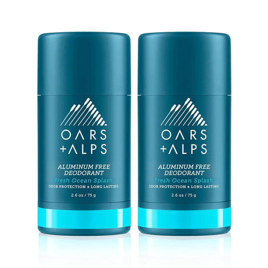 Oars + Alps Aluminum Free Deodorant for Men and Women, Dermatologist Tested and Made with Clean Ingredients, Vegan, Fresh Ocean Splash, 2 Pack, 2.6 Oz Each