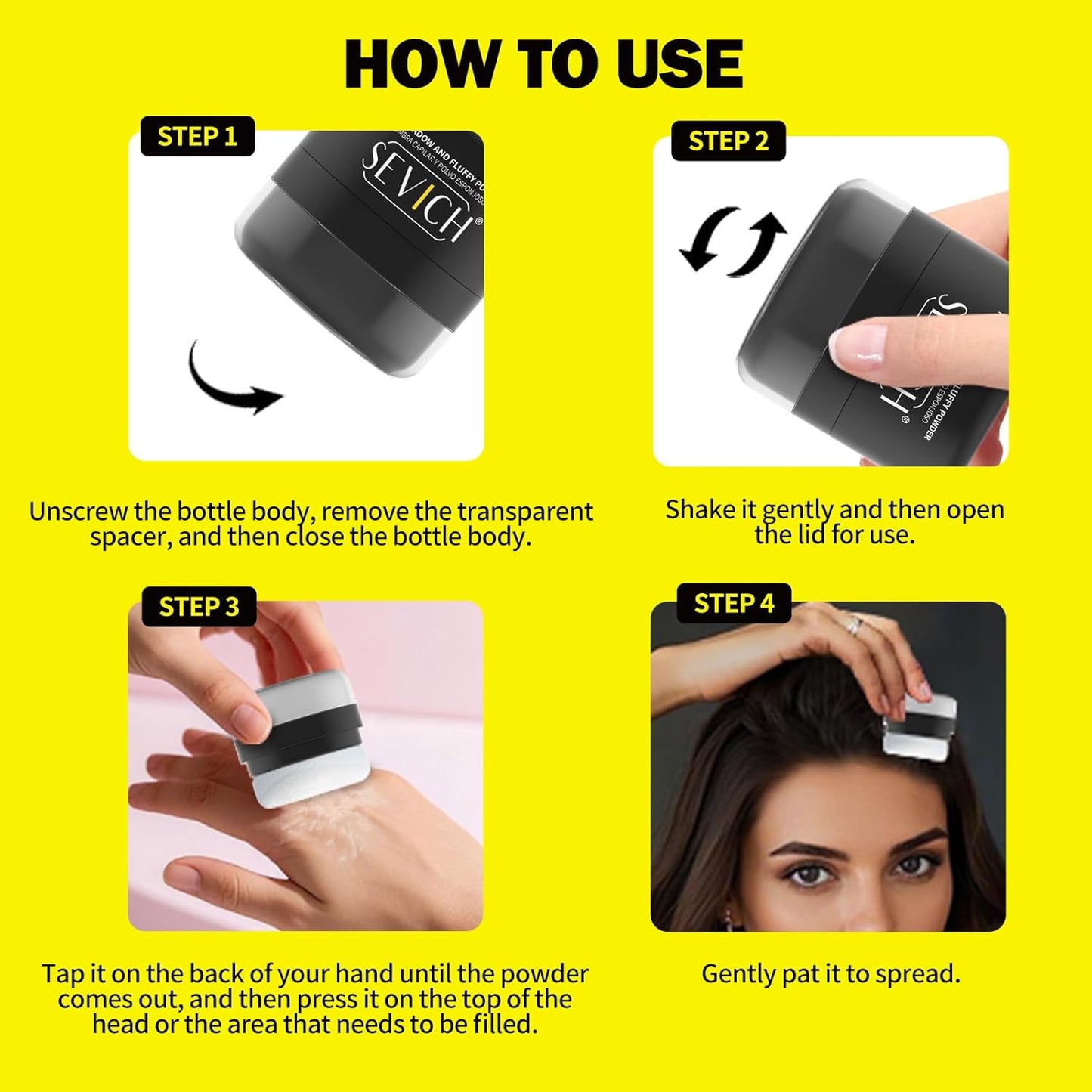 SEVICH 2-in-1 Hairline Powder & Volumizing Powder for Gray Coverage & Fluffy Roots – Oil-Absorbing, Natural-Looking, Travel-Friendly with Mirror – Black 6.5g