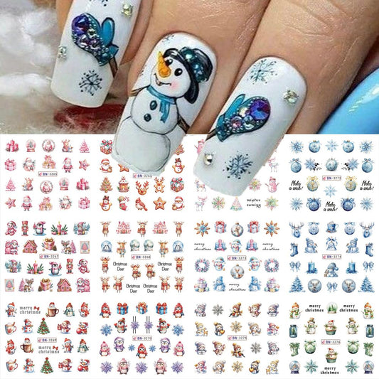 Christmas Nail Art Stickers Decals Winter Snowflake Snowman Acrylic Nail Decals Santa Claus Holographic Water Transfer Nail Foils Cute Gingerbread Man Xmas Tree Elk Penguin Sticker for Women DIY Nails
