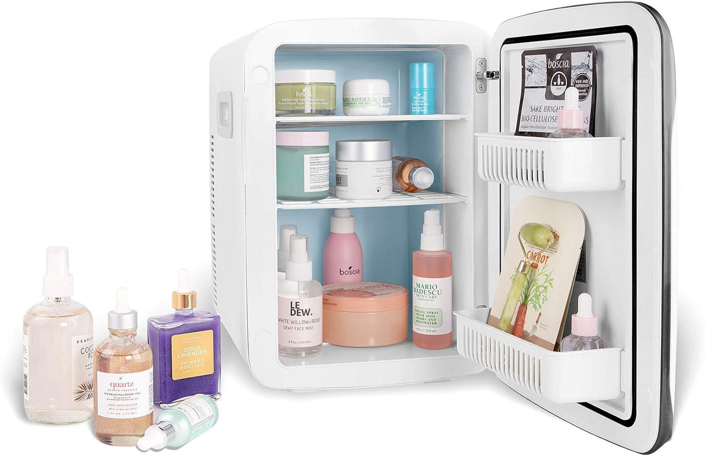 Cooluli 15L Mini Fridge for Bedroom - Car, Office Desk & College Dorm Room - 12V Portable Cooler & Warmer for Food, Drinks, Skincare, Beauty, Makeup & Cosmetics - AC/DC Small Refrigerator (White)