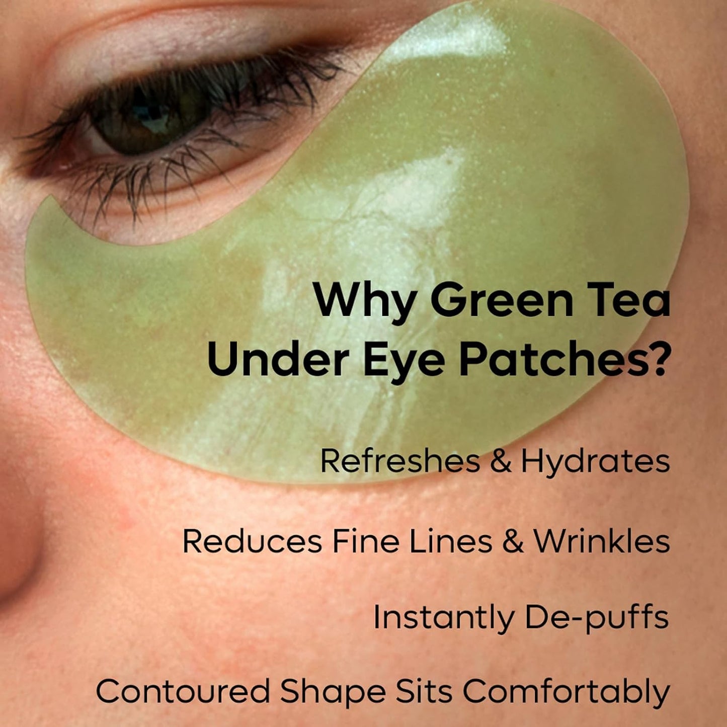 mCaffeine Green Tea Hydrogel Under Eye Patches for Dark Circle, Fine Lines & Wrinkles Reduction | Cooling Under Eye Patch Mask for Instant De-Puffing | 30 Pairs