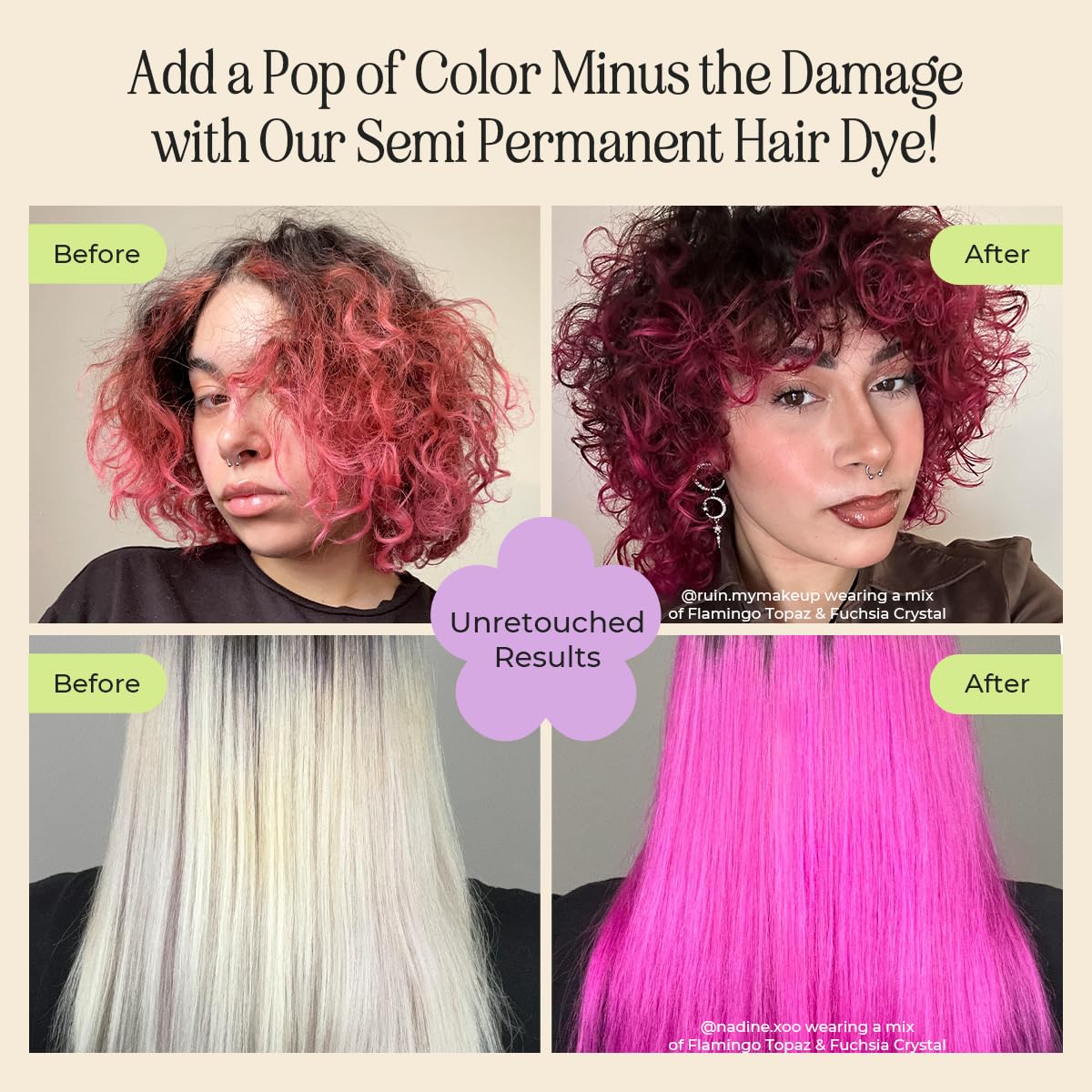 INH Semi Permanent Hair Color | Color Depositing Conditioner | Pink Hair Dye | No Bleach, No Peroxide Temporary Flamingo Topaz Tint for Women, Men | Vegan, Ammonia Free, Sulfate Free, Ready to Use 6oz