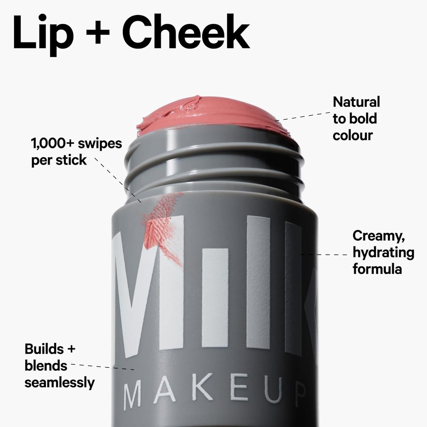 Milk Makeup Lip + Cheek, Quirk (Spiced Rose) - 0.21 fl oz - Cream Blush & Lip Color - Buildable & Blendable - 1,000+ Swipes Per Stick - Non-Comedogenic - Vegan, Cruelty Free