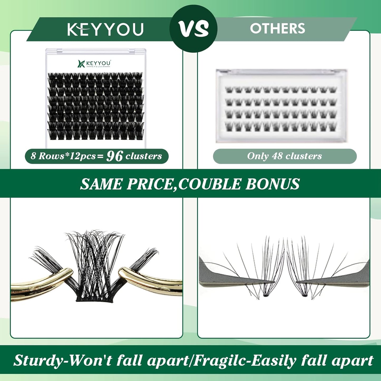 Lash Clusters 96pcs Individual Lashes Y02 D Curl 16mm Eyelash Clusters KEYYOU Volume Wispy Lash Extension Soft&Comfortable Easy DIY at Home(Y02,D-16mm)