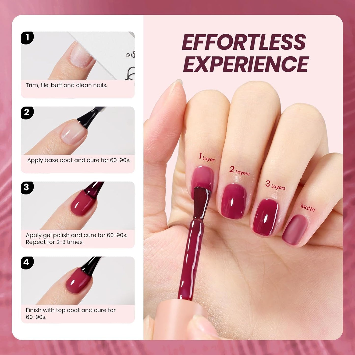 Beetles Burgundy Red Gel Nail Polish - 15ML Wine Red Neutral Cherry Color Jelly Fall Gel Polish Soak Off UV Translucent Effect Blushed Wine Series Manicure Gift for Women