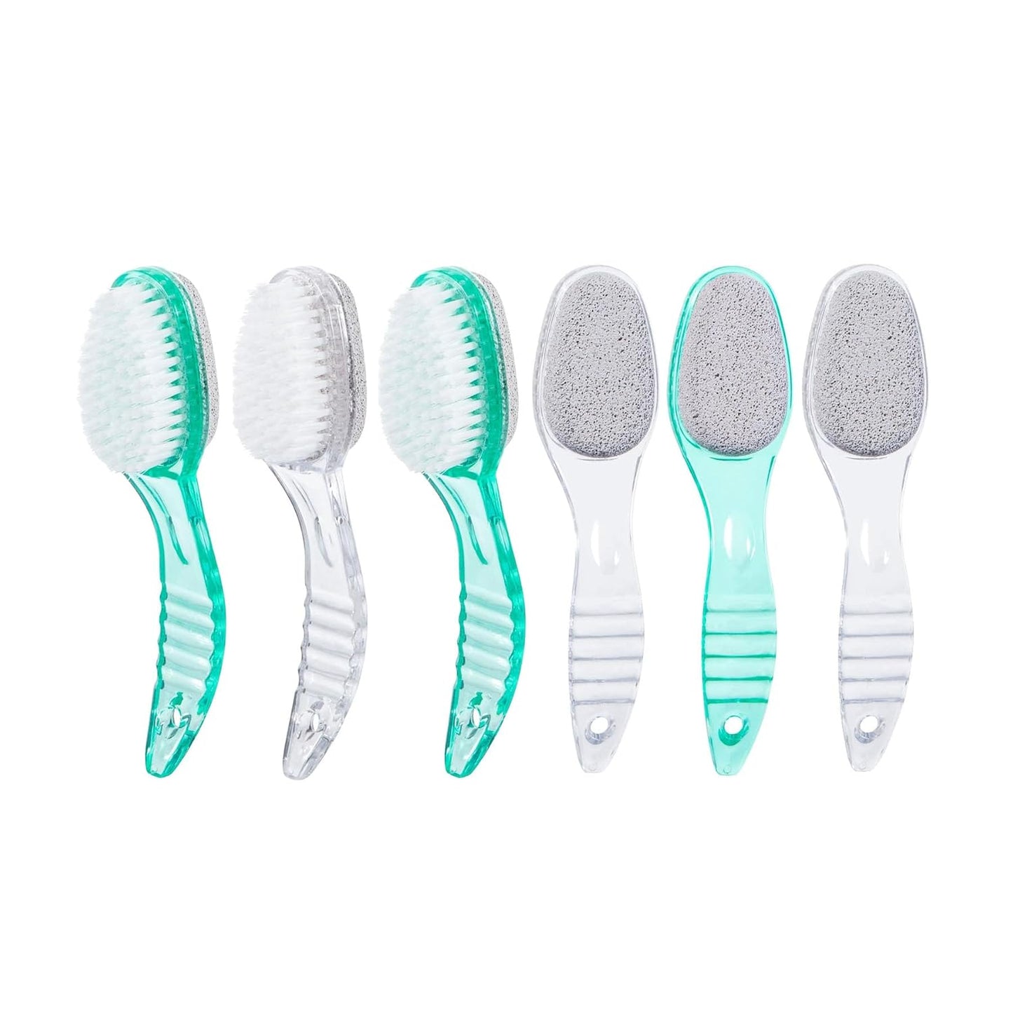6 Pcs Foot Brush for Shower with Handle 2 in 1,Ooloveminso Large Foot Pumice Stone Brush Scrubber Foot File Calluses Remove Suitable for Horniness Foot Spa,Foot Care Smooth Skin (Green&Transparent)