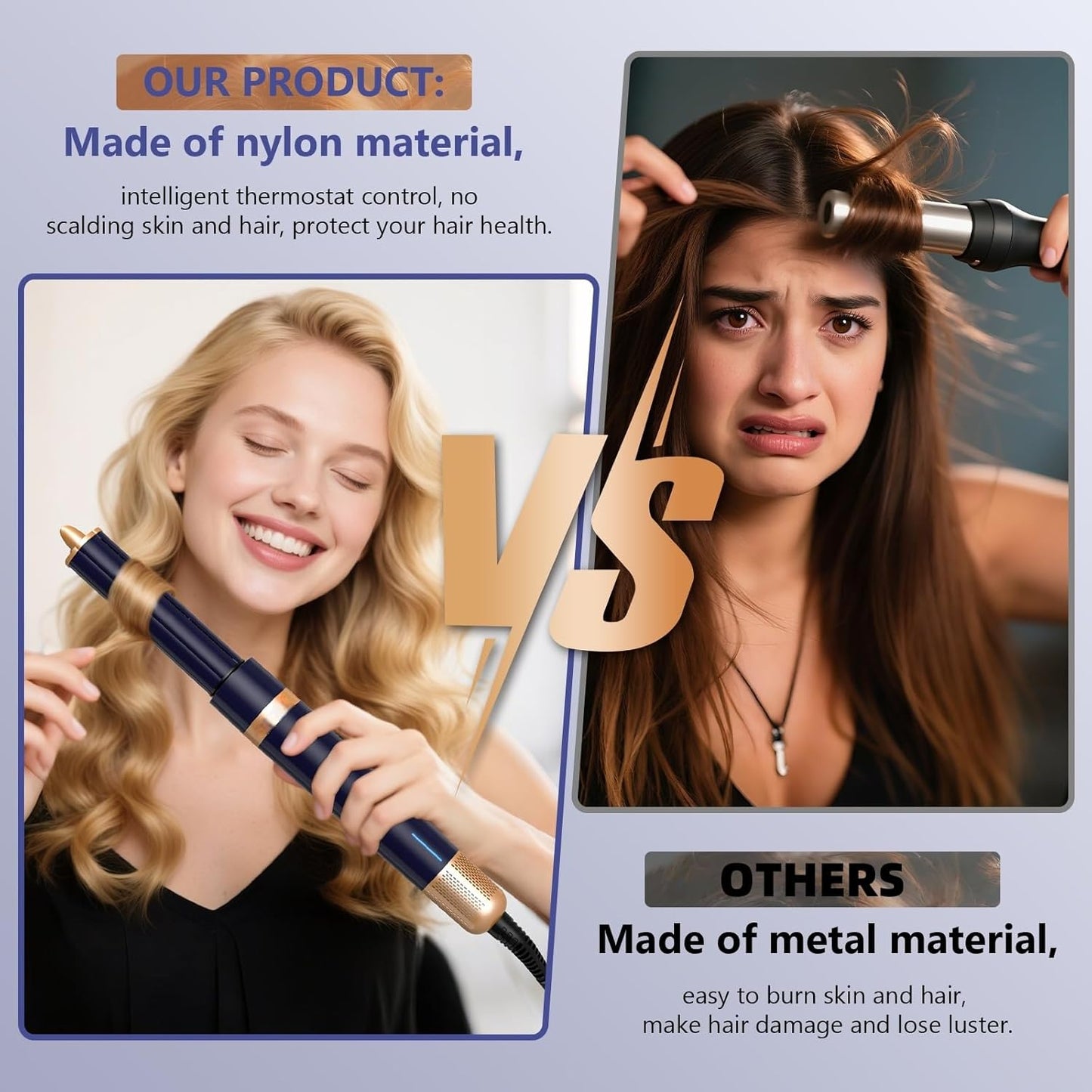 T-GOGO Hair Dryer Brush Professional: 6 in 1 Hot Air Hair Styler & Dryer Set, Powerful Hair Air Curling Iron High-Speed Negative Ionic Blow Dryer, Auto-Wrap, No Heat Damage (Dark Blue)