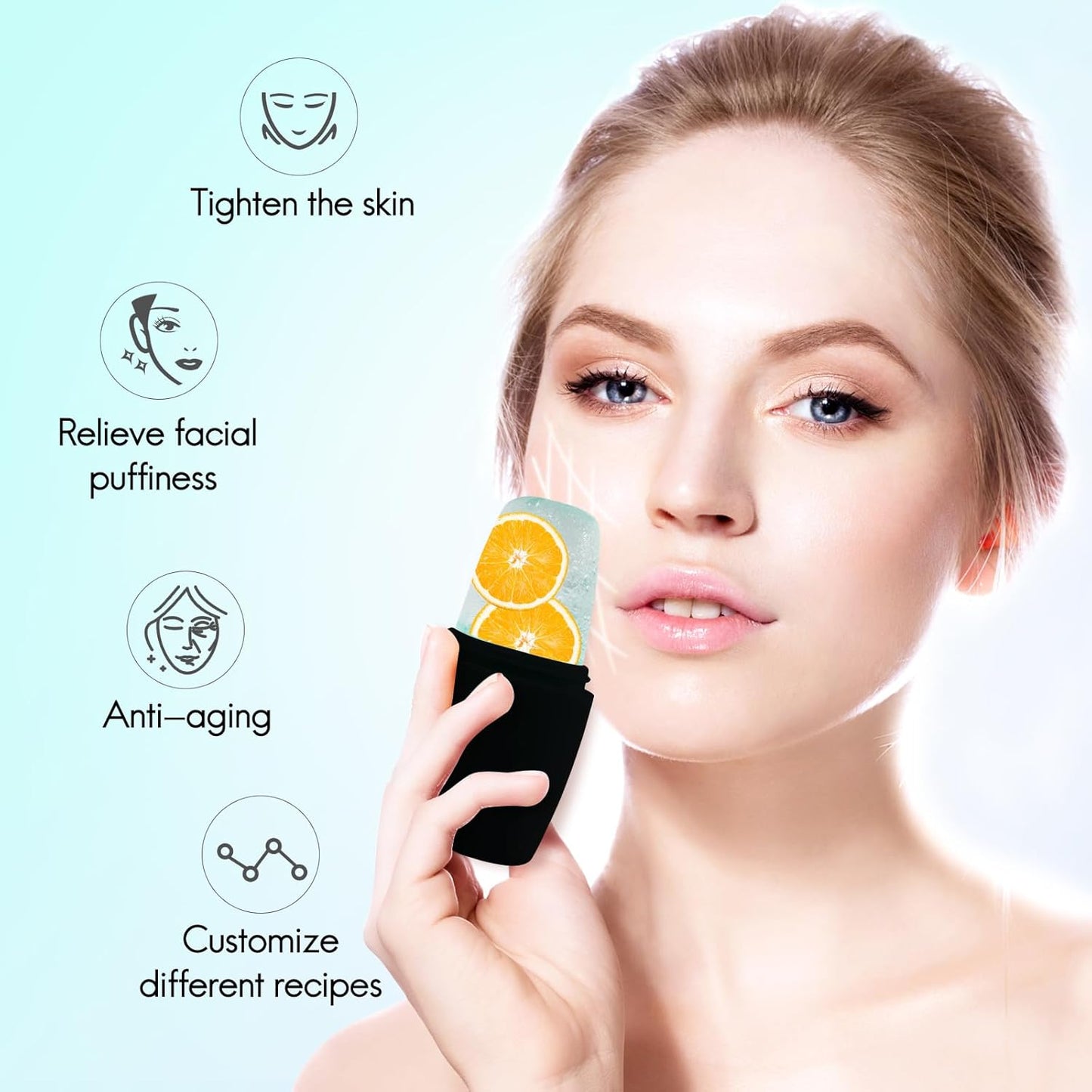 2Pack Ice Roller for Face, Qewro Silicone for Tone skin, Reusable Eye Puffiness Relief, Ice Roller Mold for Neck, Facial Roller to Remove Fine Lines Pores Anti Wrinkles (2Pack Green and Black)