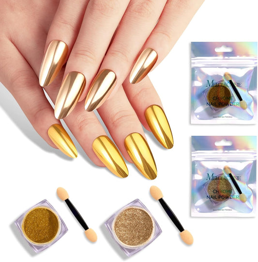 MelodySusie 2Pcs Chrome Nail Powder for Gel Nails,Metallic Mirror Effect Pigment Stylish and Technological Fine Glitter for Home DIY Salon Use