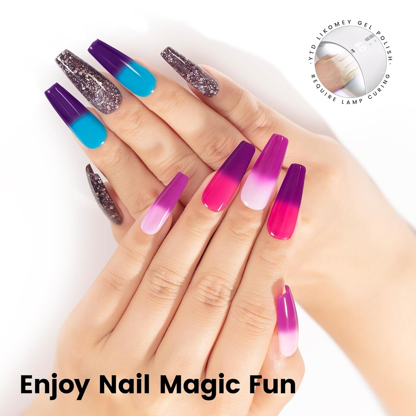 YTD Likomey Color Changing Gel Nail Polish Set,8 Colors Mood Temperature Change Colors Red Pink Green Blue Yellow Black Glitter Fall Winter UV Color Thermal Ombre Varnish Kit,7.5 ml 0.25 Fl Oz