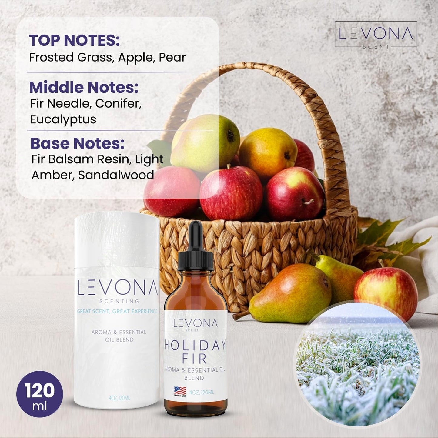 Levona Scent Christmas Essential Oils for Diffuser: Holiday Fir Essential Oil for Diffusers for Home - Essential Oils with Notes of Sandalwood & Amber Oil - Winter Fir and Balsam Fragrance - 120Ml