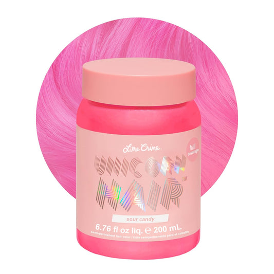 Lime Crime Unicorn Hair Dye Full Coverage, Sour Candy (Bright Pink) - Vegan and Cruelty Free Semi-Permanent Hair Color Conditions & Moisturizes - Temporary Hair Dye With Sugary Citrus Vanilla Scent