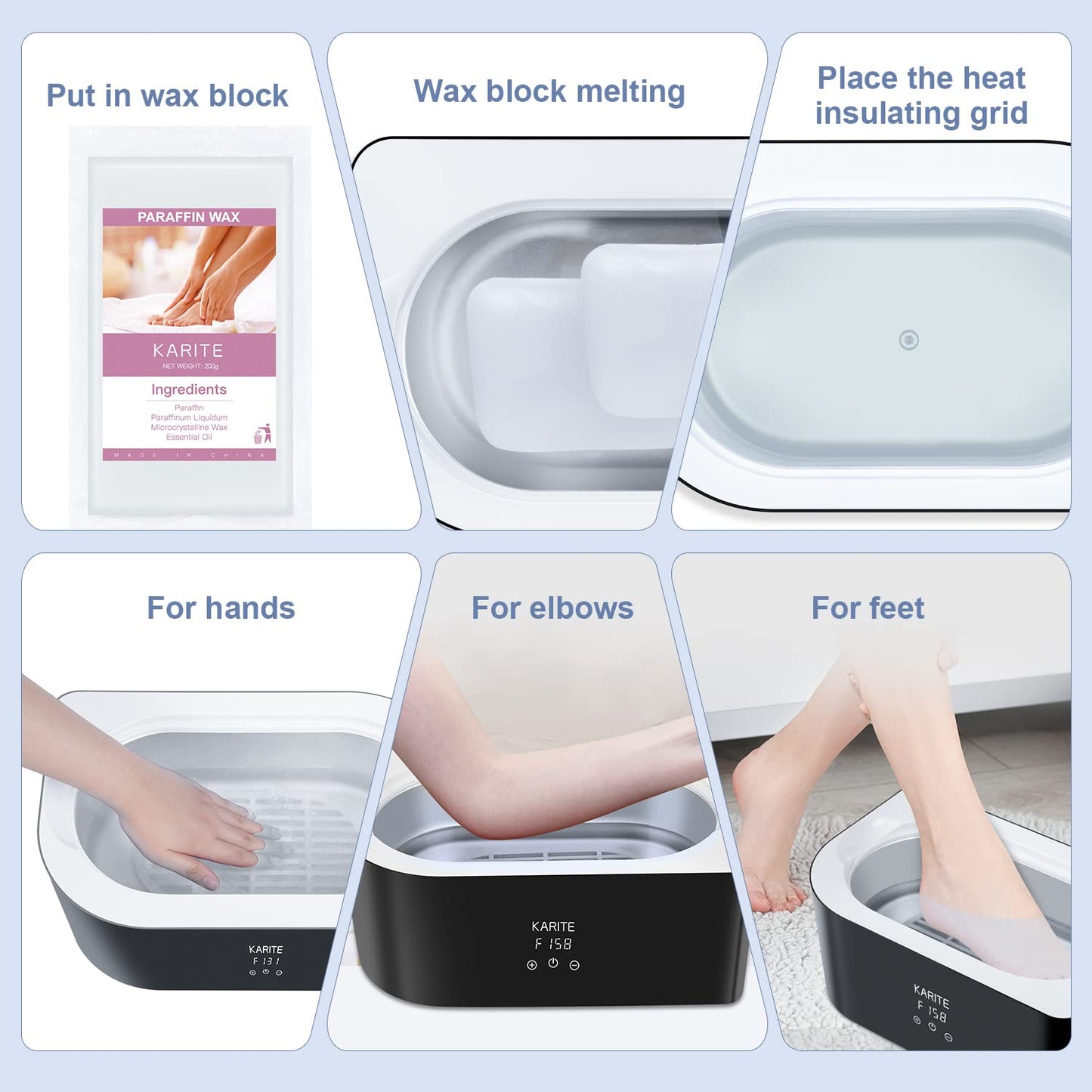 KARITE Paraffin Wax Refills, 10 Pack Beads Blocks for Bath, Machine Refills for Hand Feet Dry Skin - Deep Moisturizing, Hydration and Nourishment (Unscented)