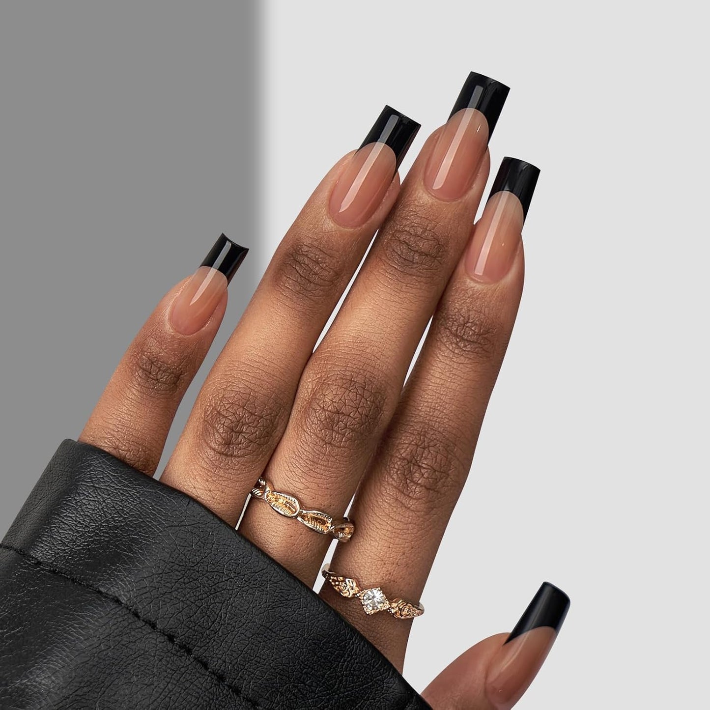 BTArtboxnails XCOATTIPS French Tip Nails - Long Press on Nails, Square Nail Tips Black, French Tip Press on Nails, Soft Gel False Nail Tips, Soak Off Acrylic Fake Nails