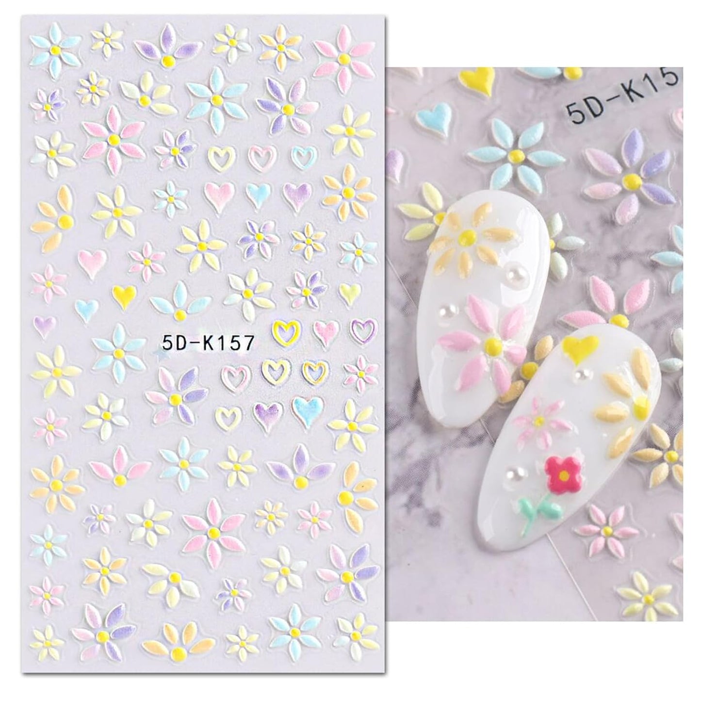 JMEOWIO 3D Embossed Flower Nail Art Stickers Decals Self-Adhesive Pegatinas Uñas 5D Summer Spring Floral Nail Supplies Nail Art Design Decoration Accessories 4 Sheets