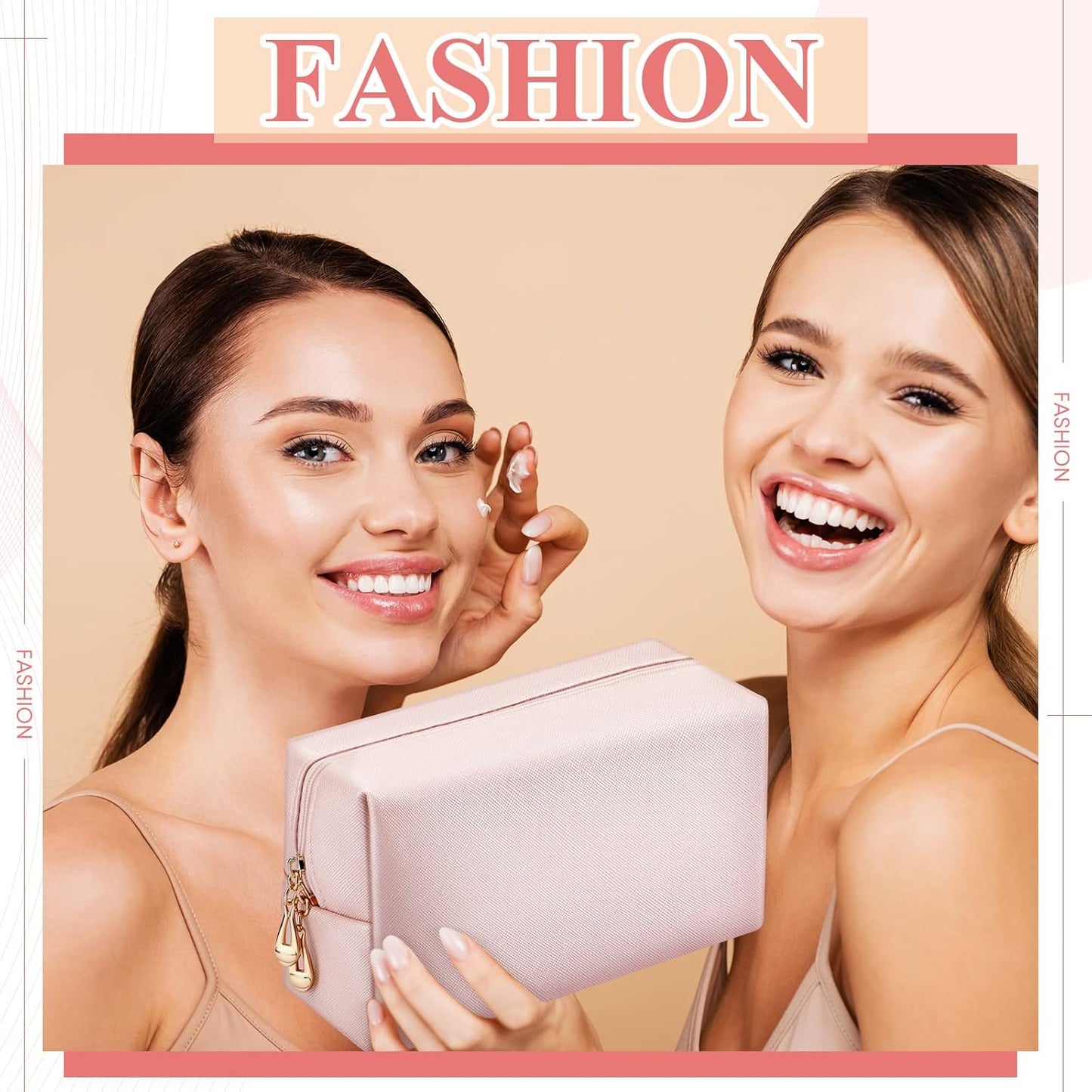 Kigeli 15 Pcs Aesthetic Makeup Bags PU Leather Cosmetic Pouches Waterproof Plain Toiletry Bags Makeup Pouches Bulk for Women Party Gift Travel Storage Organizer(Rose Gold)