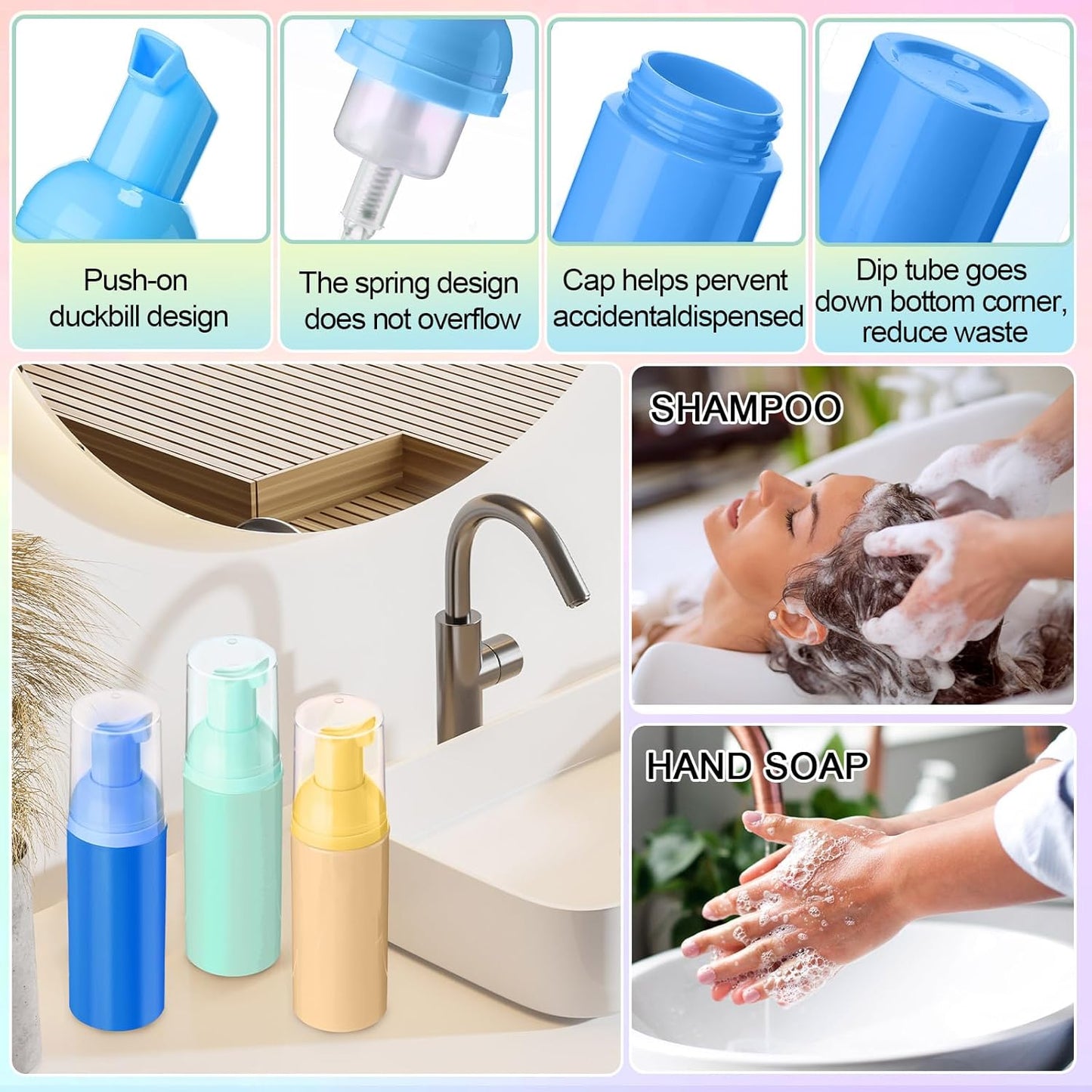 Zhehao 80 Pcs Lash Shampoo Bottle Brushes Kit 20 Foam Pump Dispensers 20 Lash Shampoo Brushes 20 Eyelash Aftercare Bag 20 Cleaning Pipes, Eyelash Extension Supplies (Multicolor)