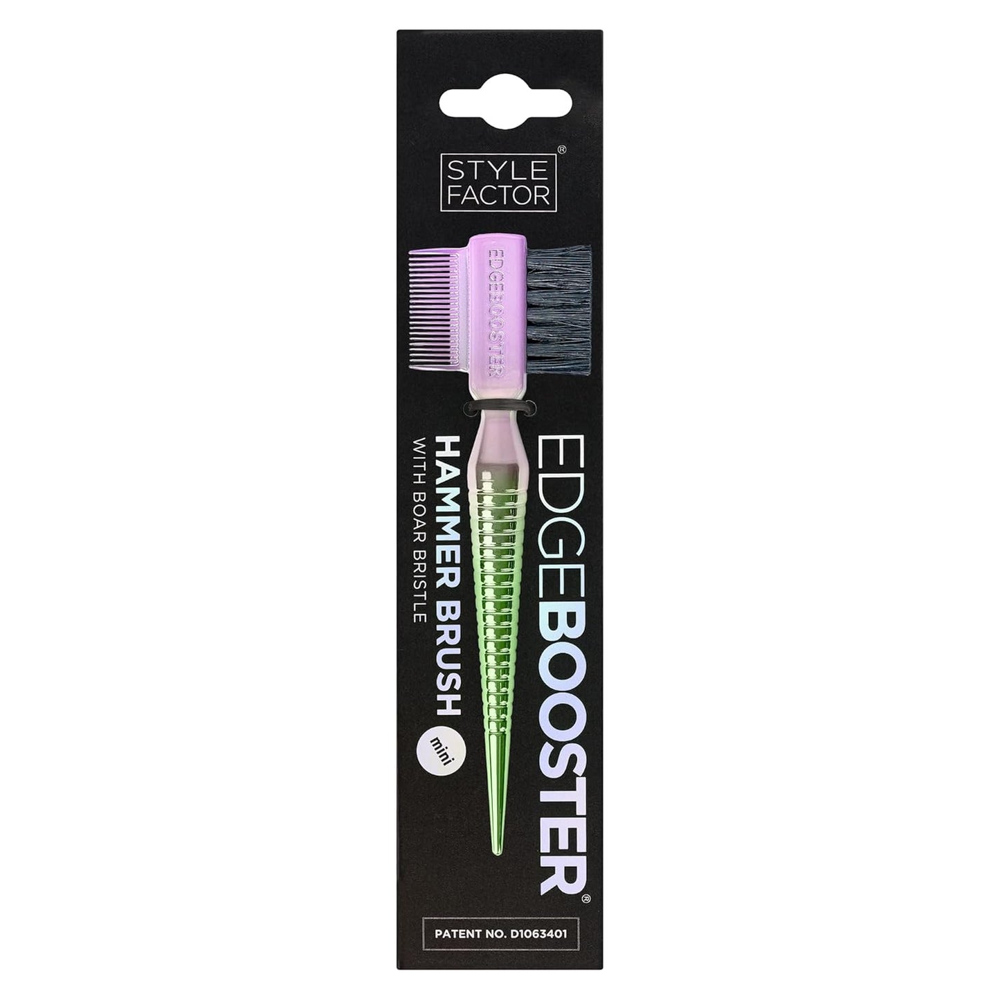 STYLE FACTOR EDGE BOOSTER® Hammer Brush Rat Tail– Double-Sided Edge Control Brush & Comb with Boar Bristles – For Edges, Slick Backs, Baby Hair Styling, and Taming Flyaways- Travel Size