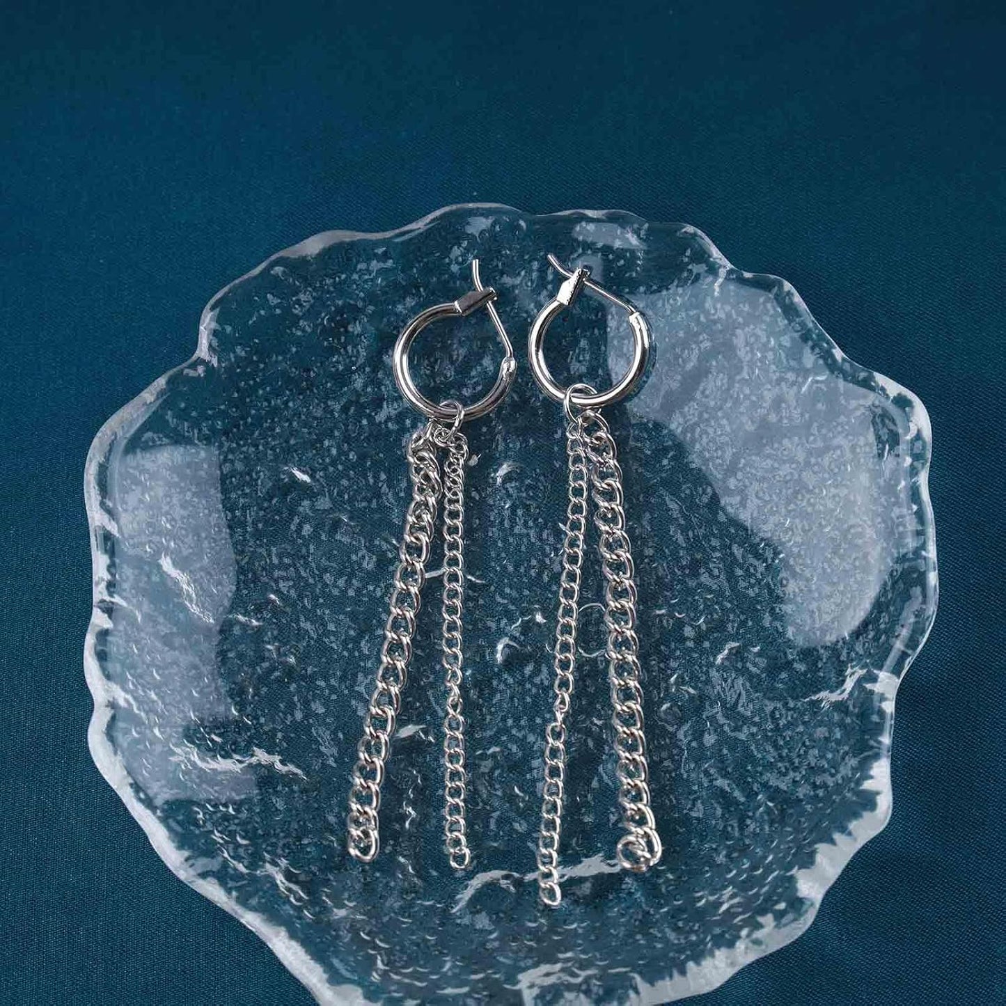 Vintage Tassel Chain Earrings Silver Fringe Chain Earrings Long Chain Dangle Earrings Punk Thick Chain Huggie Hoop Earrings Jewelry for Women